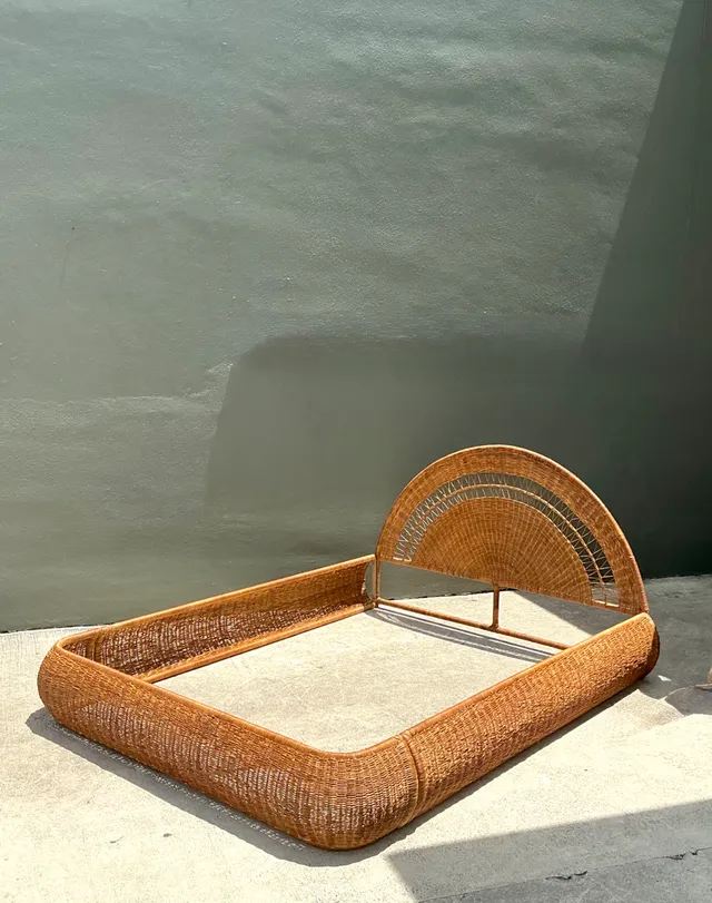Vintage Woven Rattan Queen Bed Frame — additional photo 2