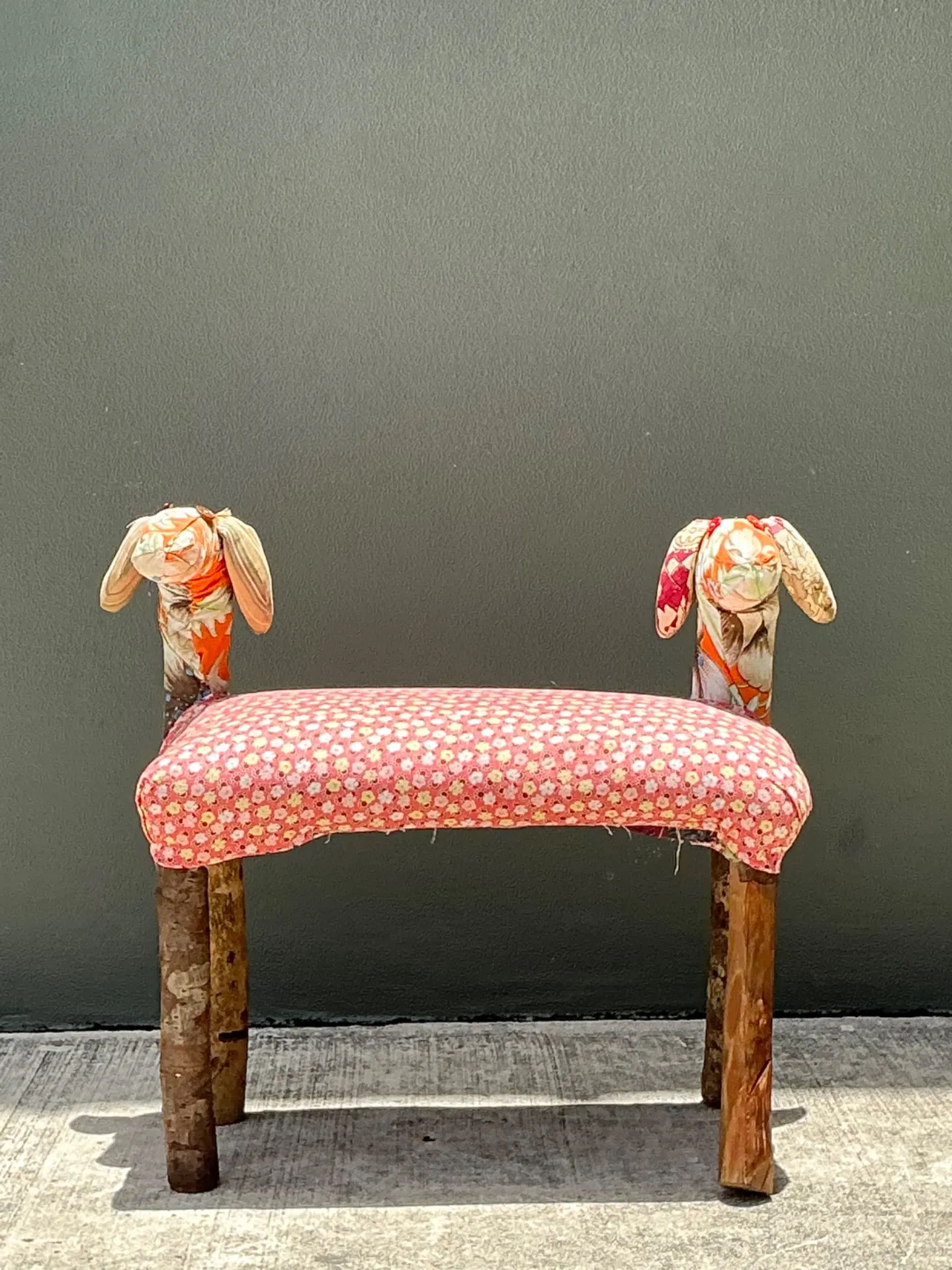 Vintage Handcrafted Textile and Wood Animal Bench — additional photo 5