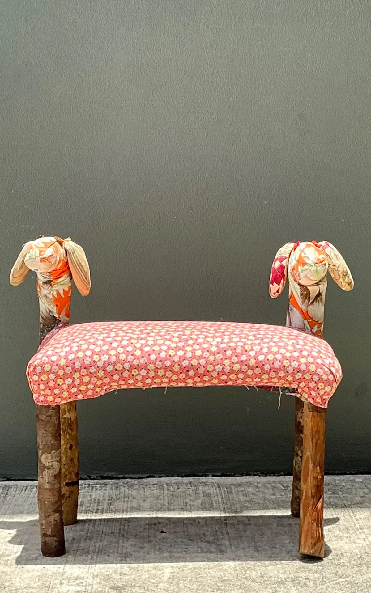 Vintage Handcrafted Textile and Wood Animal Bench — additional photo 5