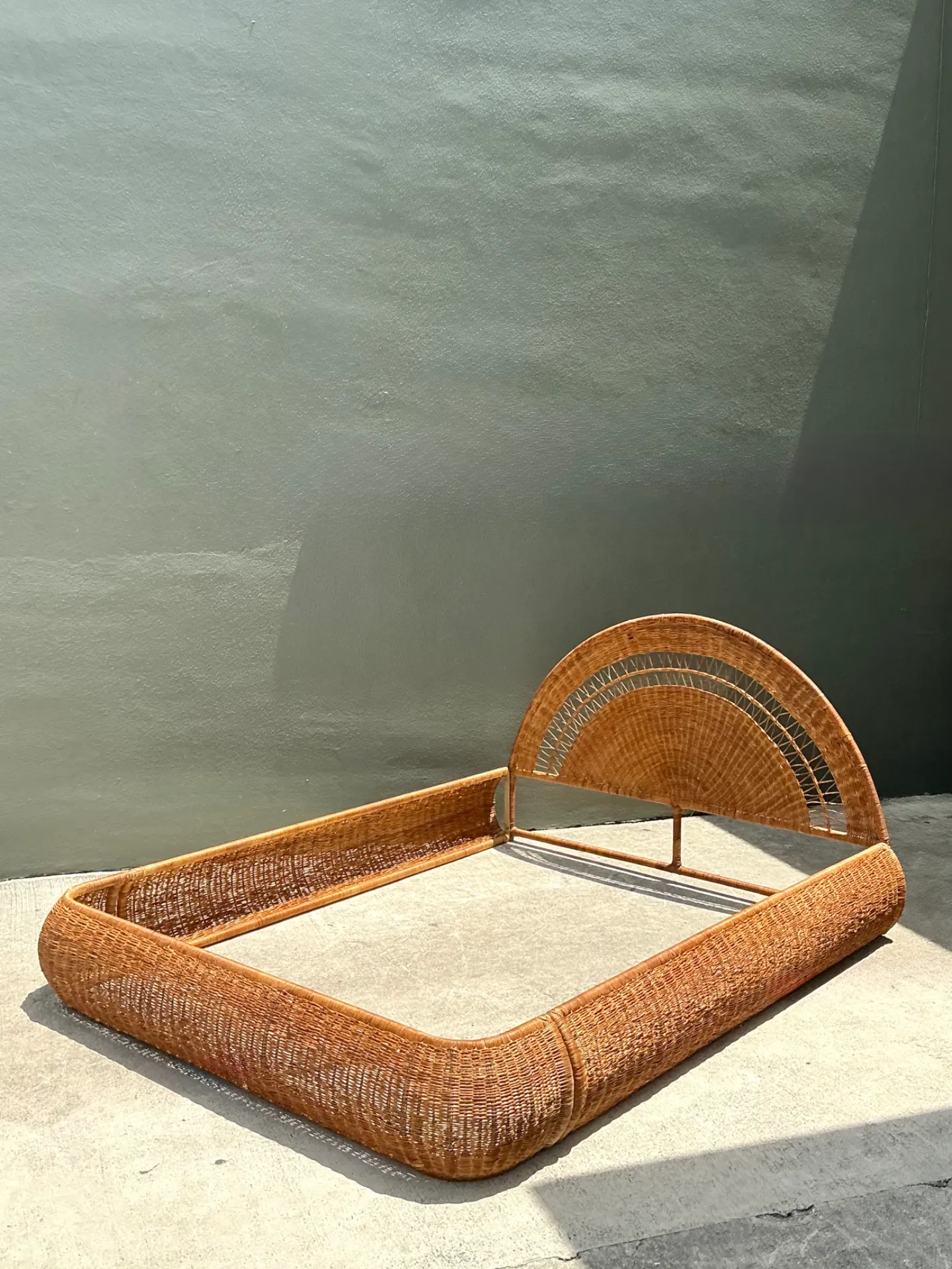 Vintage Woven Rattan Queen Bed Frame — additional photo 4