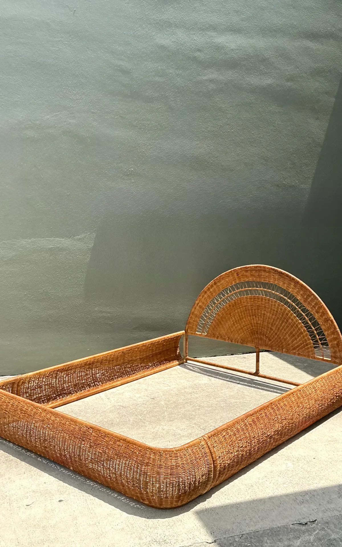 Vintage Woven Rattan Queen Bed Frame — additional photo 4