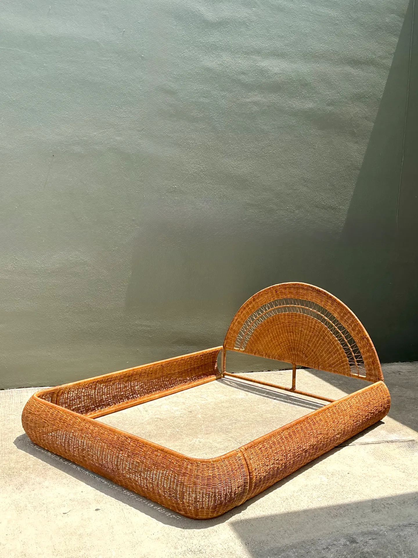 Vintage Woven Rattan Queen Bed Frame — additional photo 7