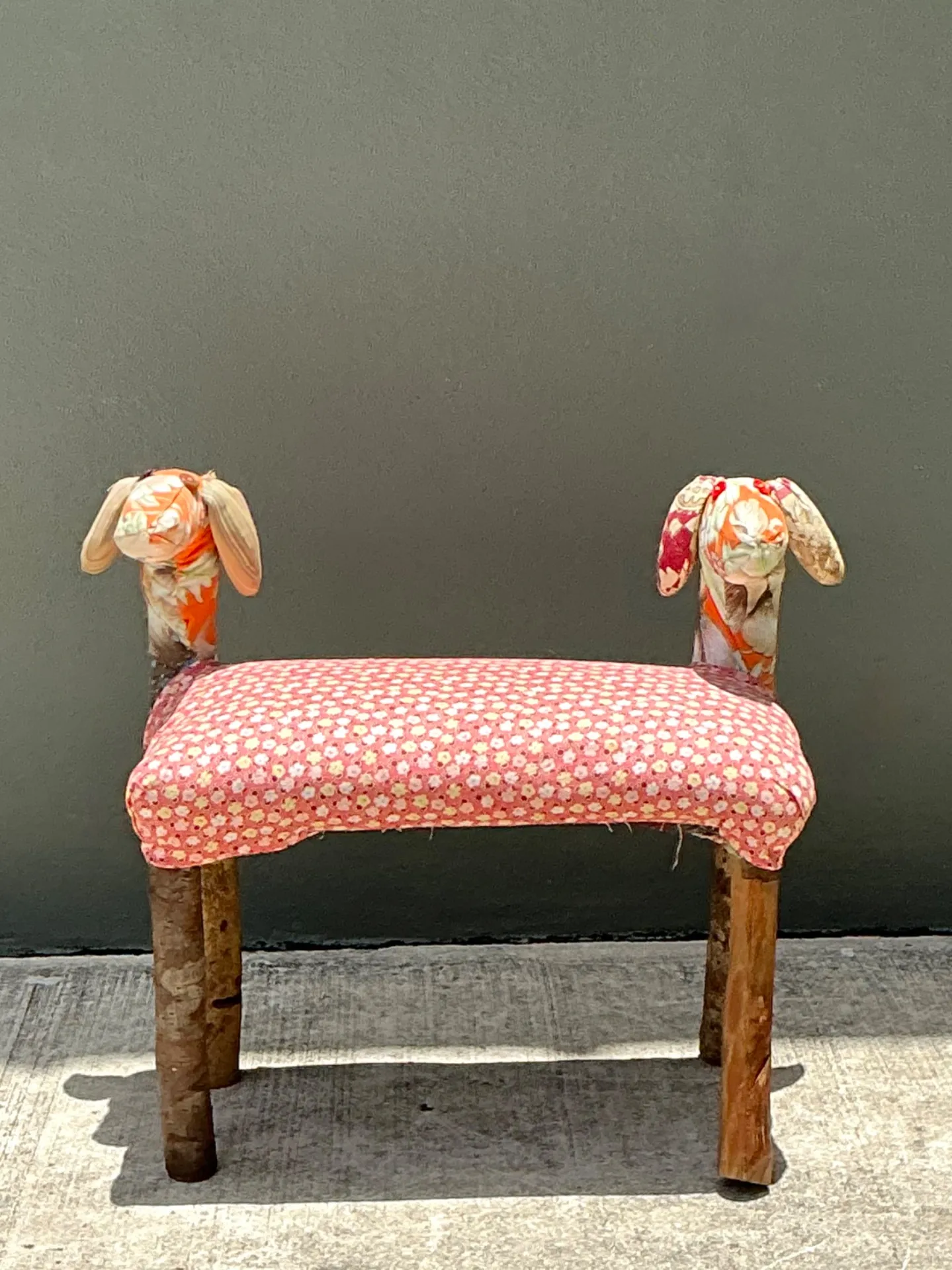 Vintage Handcrafted Textile and Wood Animal Bench — additional photo 3