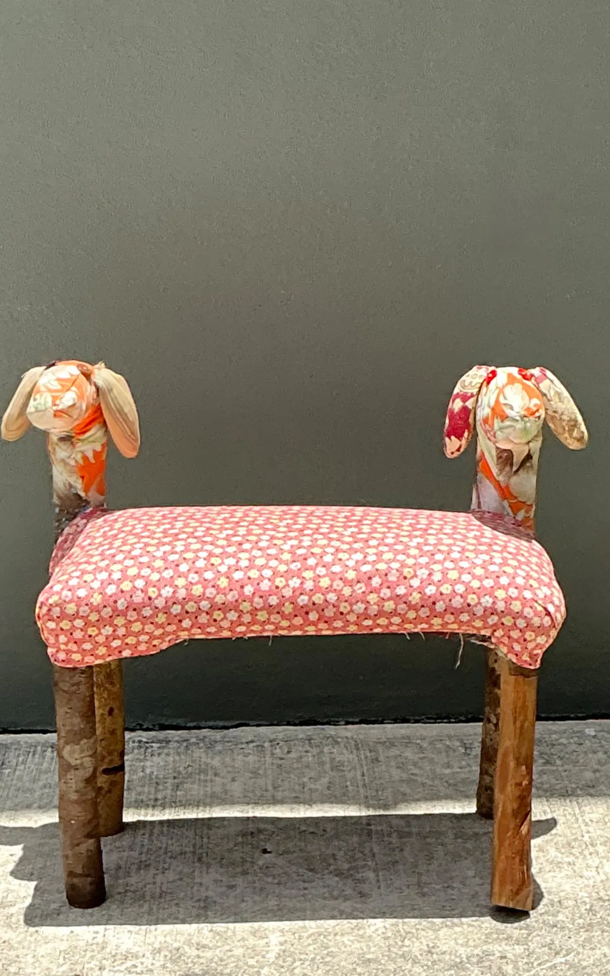 Vintage Handcrafted Textile and Wood Animal Bench — additional photo 3