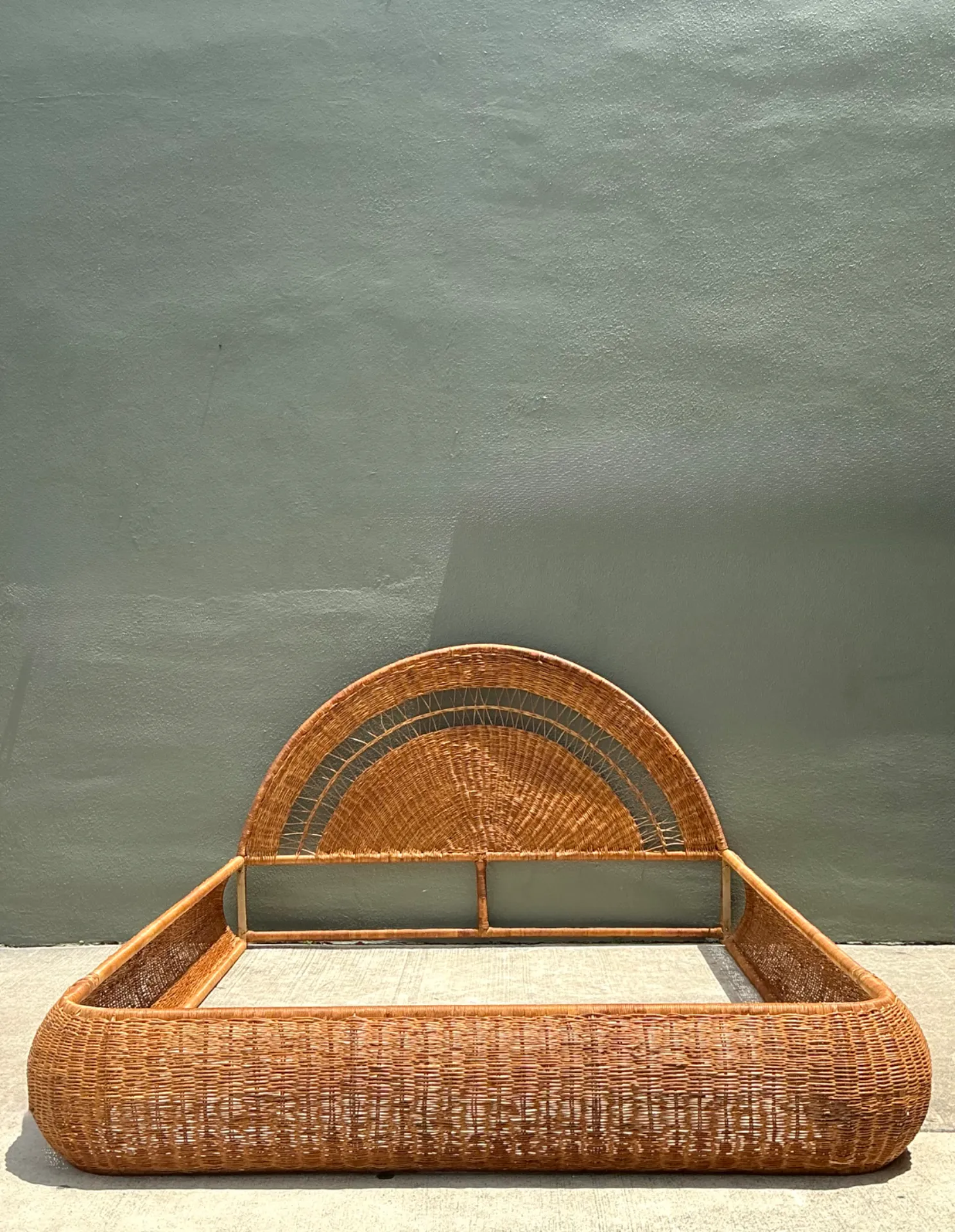 Vintage Woven Rattan Queen Bed Frame — additional photo 6