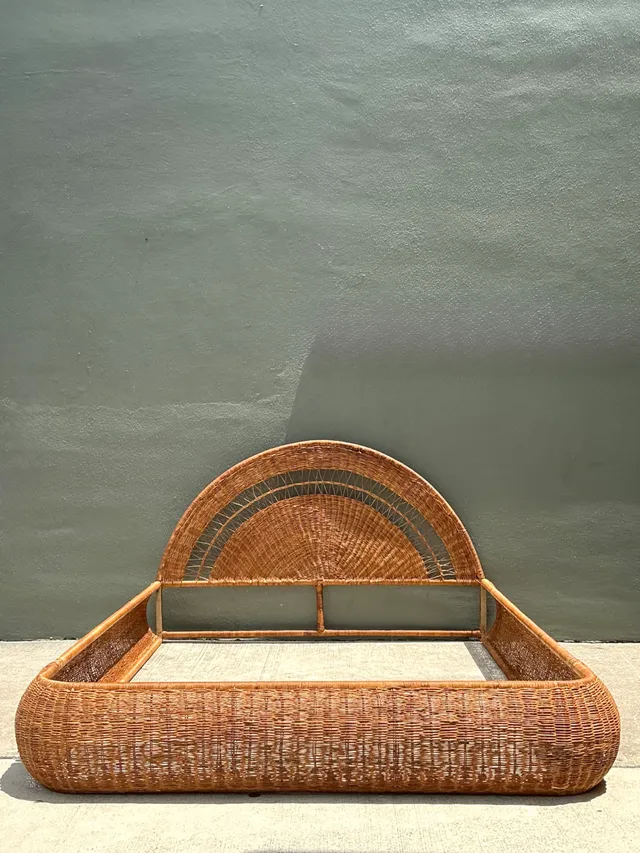 Vintage Woven Rattan Queen Bed Frame — additional photo 1