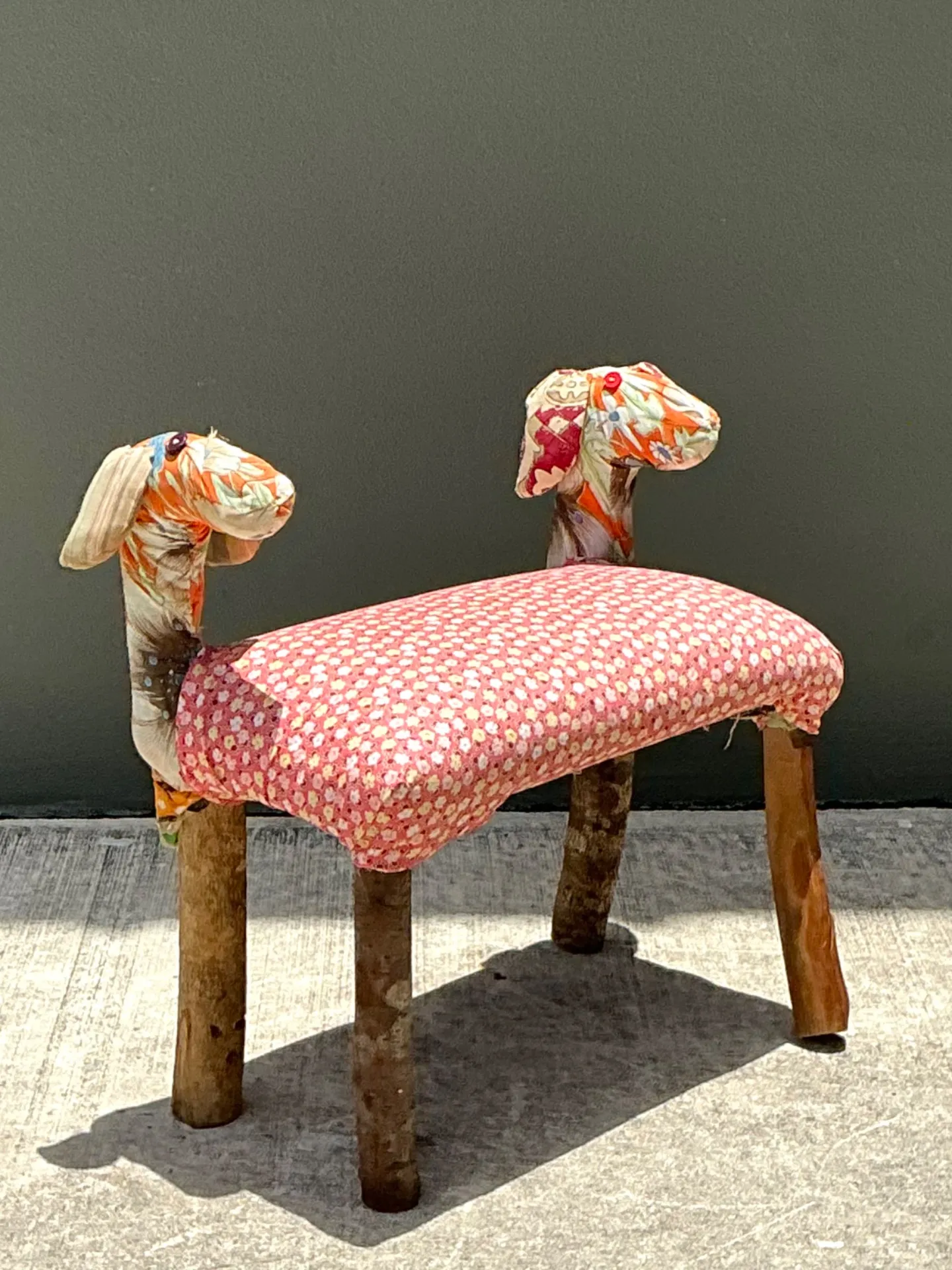 Vintage Handcrafted Textile and Wood Animal Bench — additional photo 6