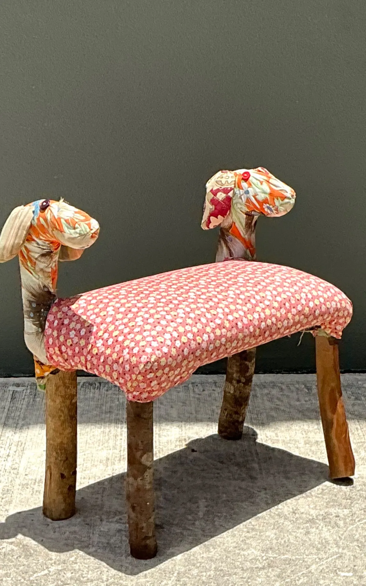 Vintage Handcrafted Textile and Wood Animal Bench — additional photo 6