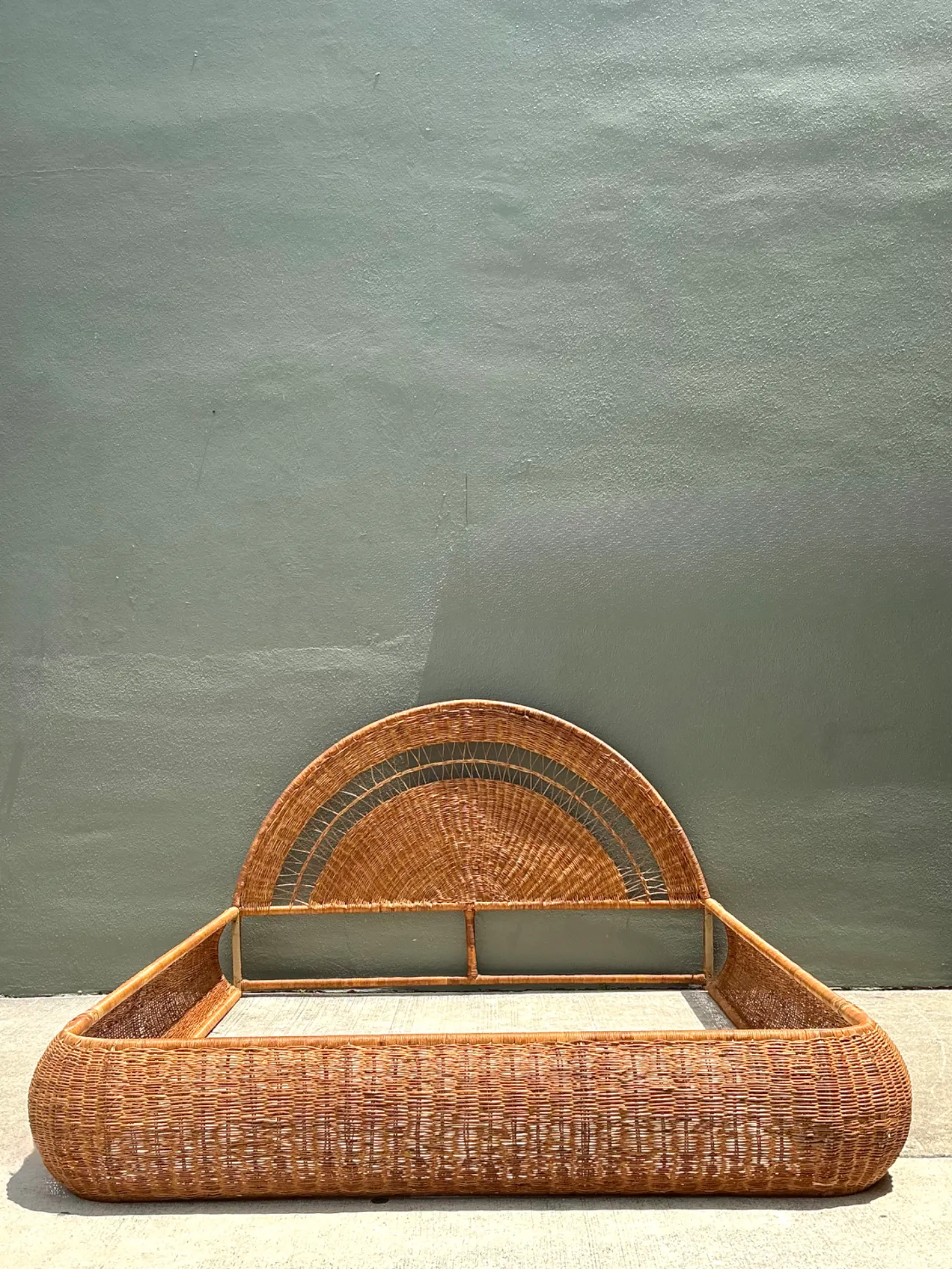 Vintage Woven Rattan Queen Bed Frame — additional photo 3