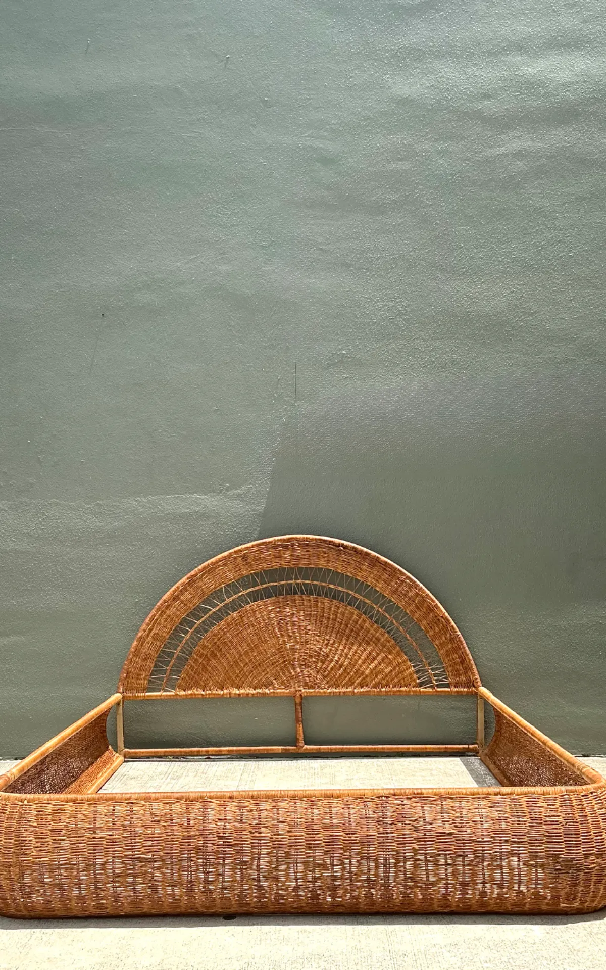 Vintage Woven Rattan Queen Bed Frame — additional photo 3