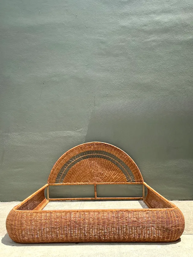 Vintage Woven Rattan Queen Bed Frame — additional photo 3