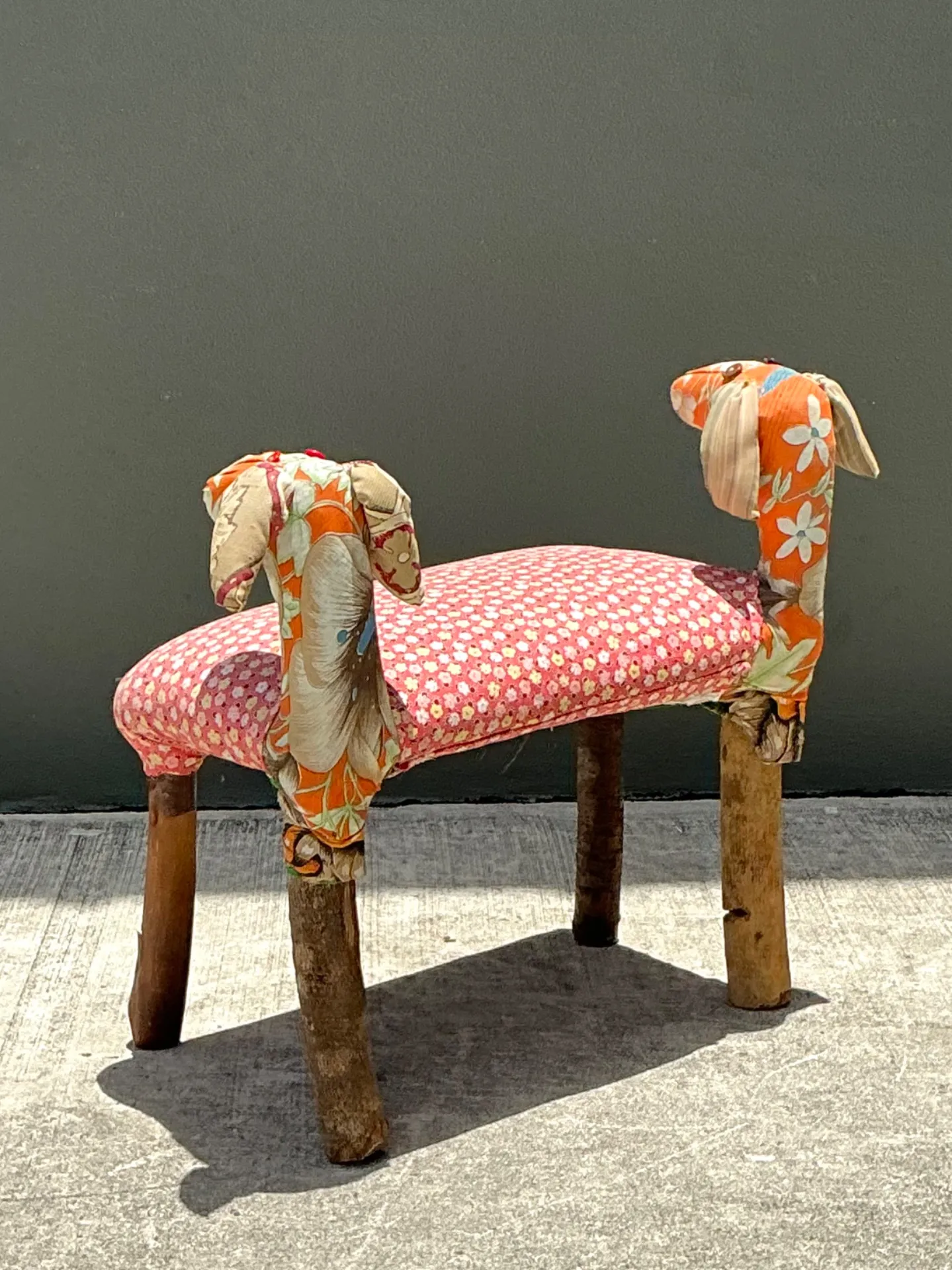 Vintage Handcrafted Textile and Wood Animal Bench — additional photo 2