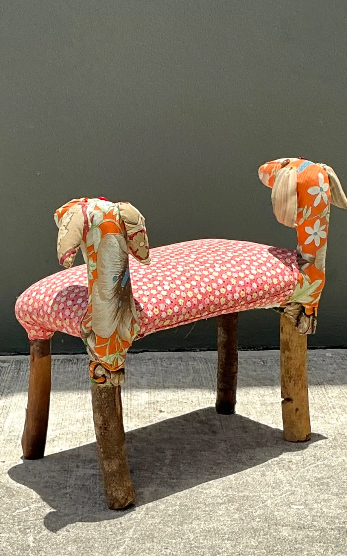 Vintage Handcrafted Textile and Wood Animal Bench — additional photo 2