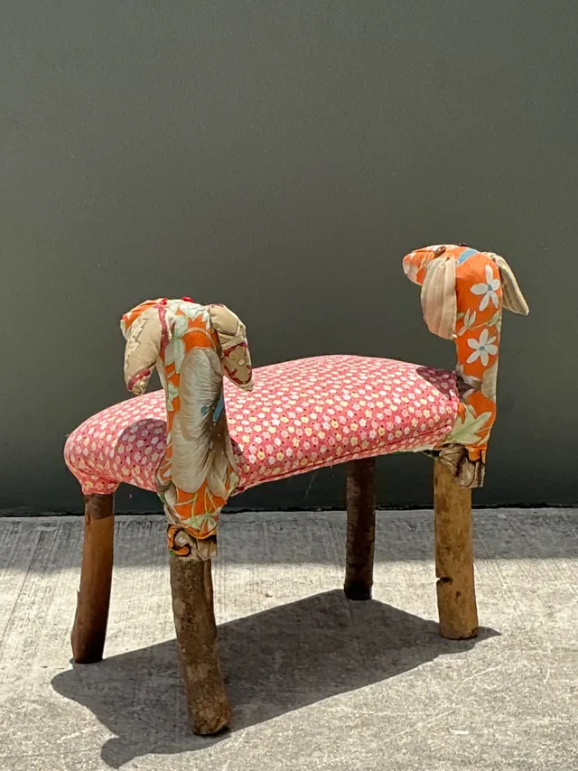 Vintage Handcrafted Textile and Wood Animal Bench — additional photo 1