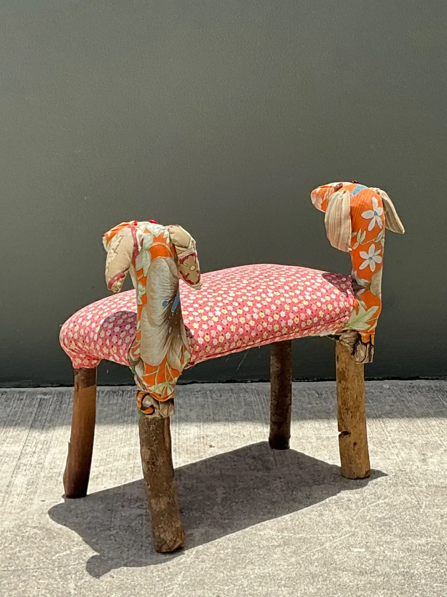Vintage Handcrafted Textile and Wood Animal Bench — additional photo 8