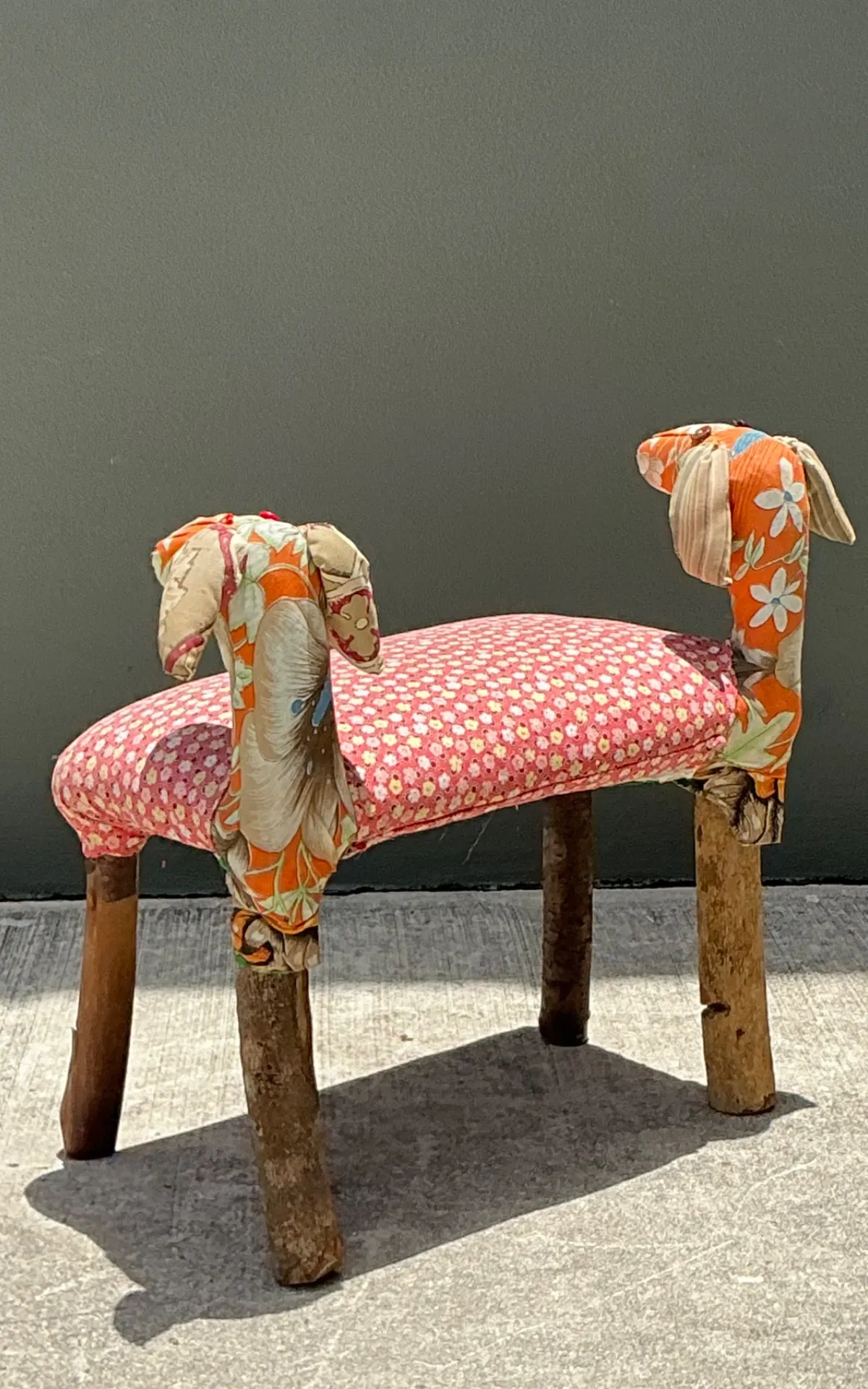 Vintage Handcrafted Textile and Wood Animal Bench — additional photo 8