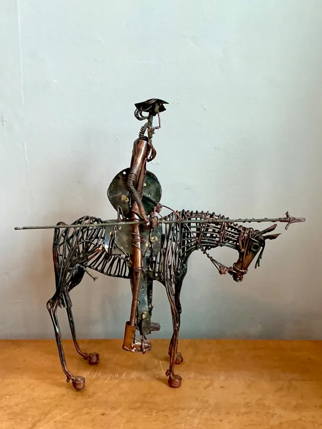 Vintage Wire Don Quixote and Horse Sculpture — additional photo 1