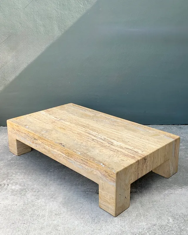 Vintage Monumental Travertine Parsons Coffee Table — additional photo 2