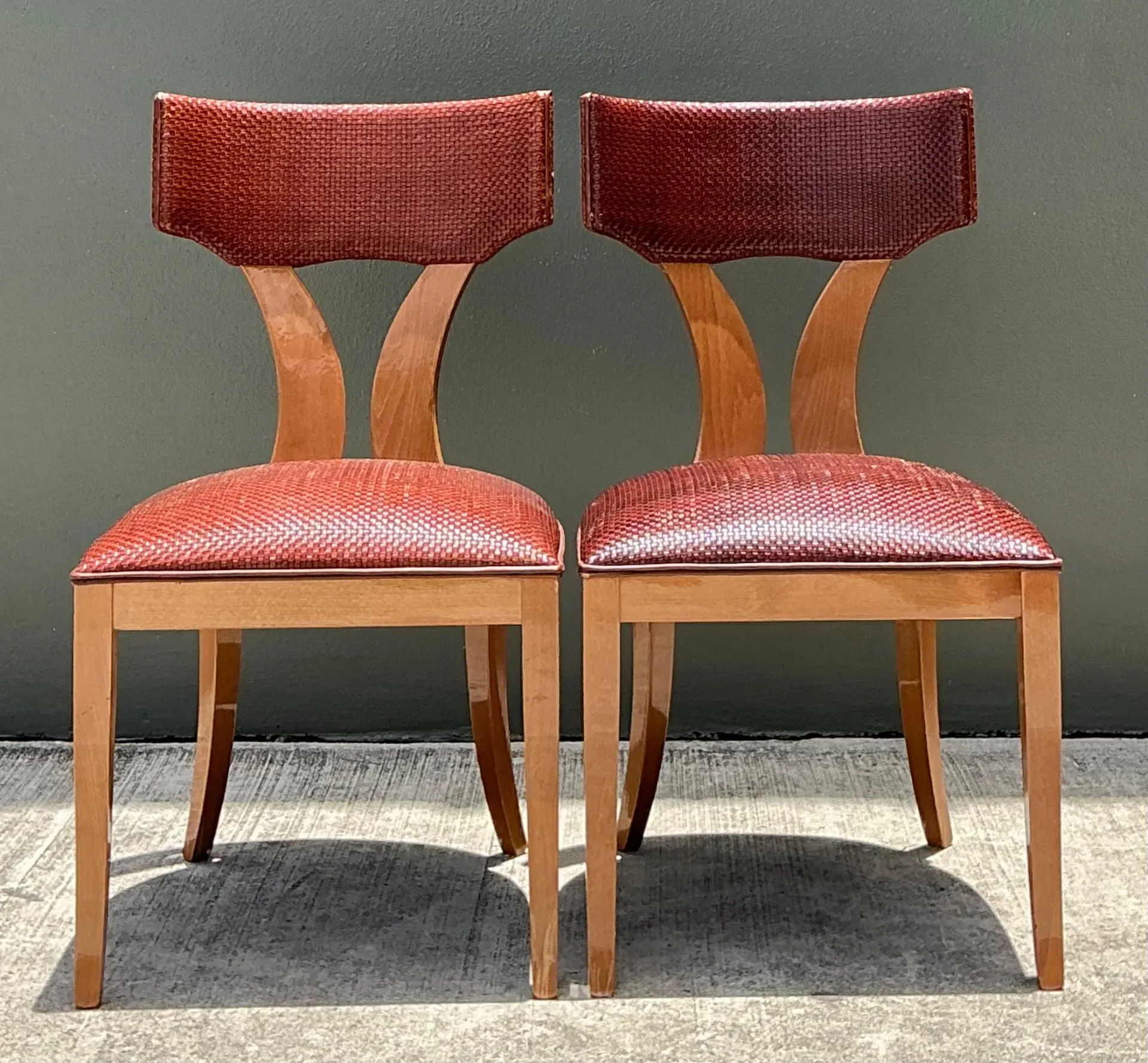Vintage Wood and Woven Leather Dining Chairs - Pair — additional photo 6