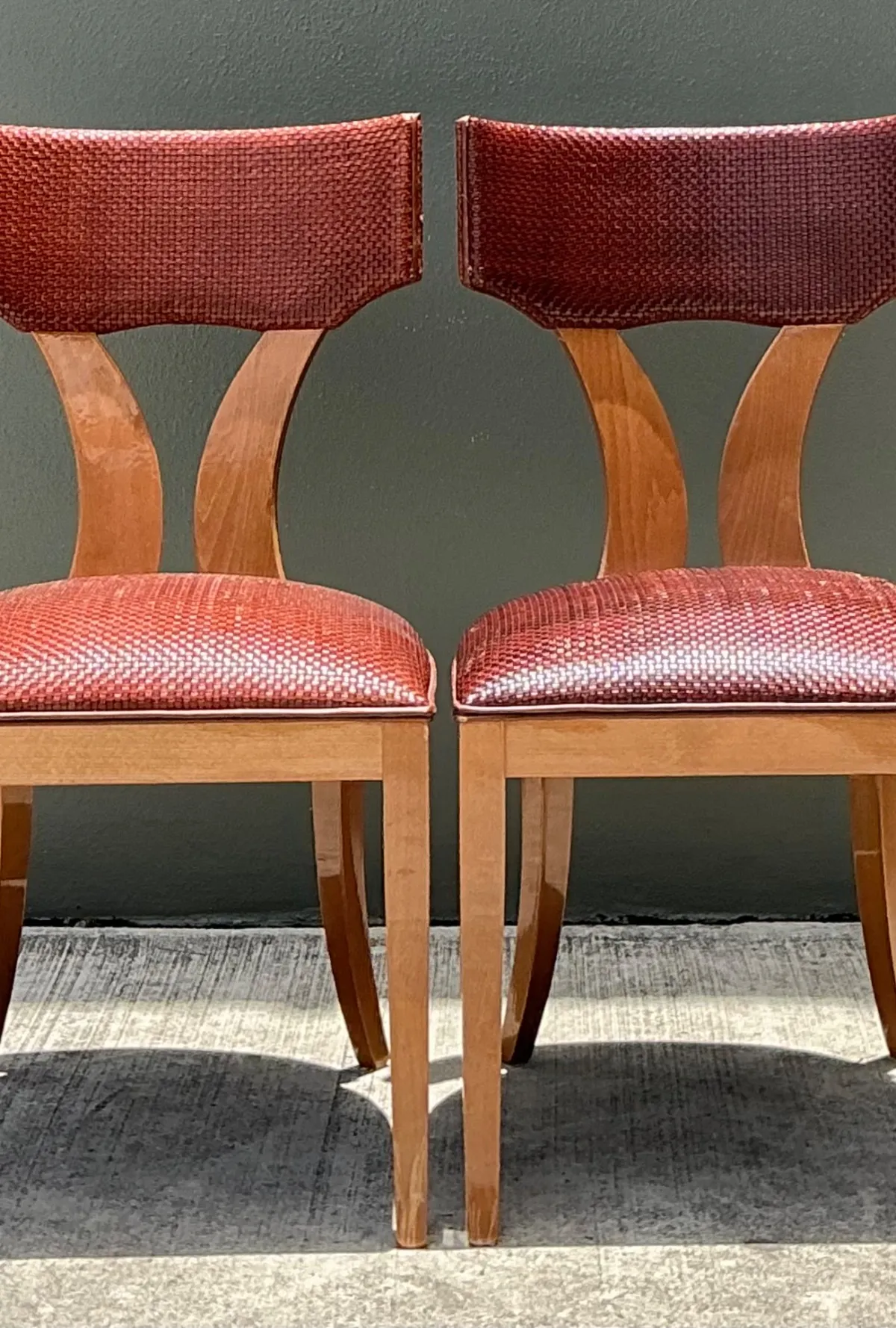 Vintage Wood and Woven Leather Dining Chairs - Pair — additional photo 6