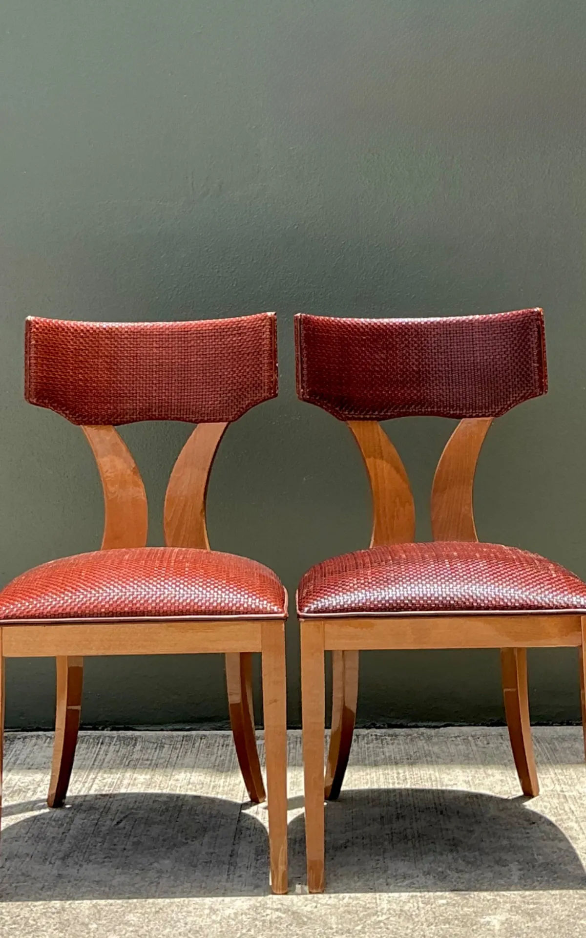 Vintage Wood and Woven Leather Dining Chairs - Pair — additional photo 4