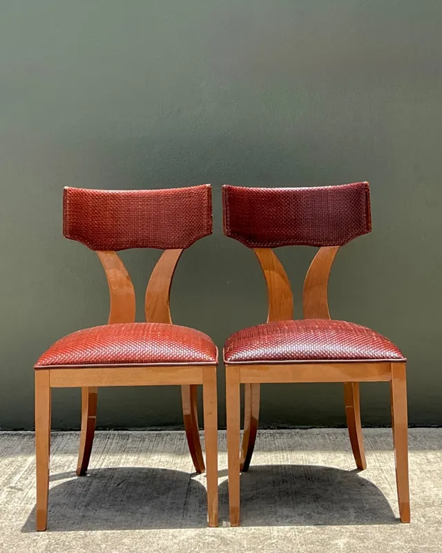 Vintage Wood and Woven Leather Dining Chairs - Pair — additional photo 4