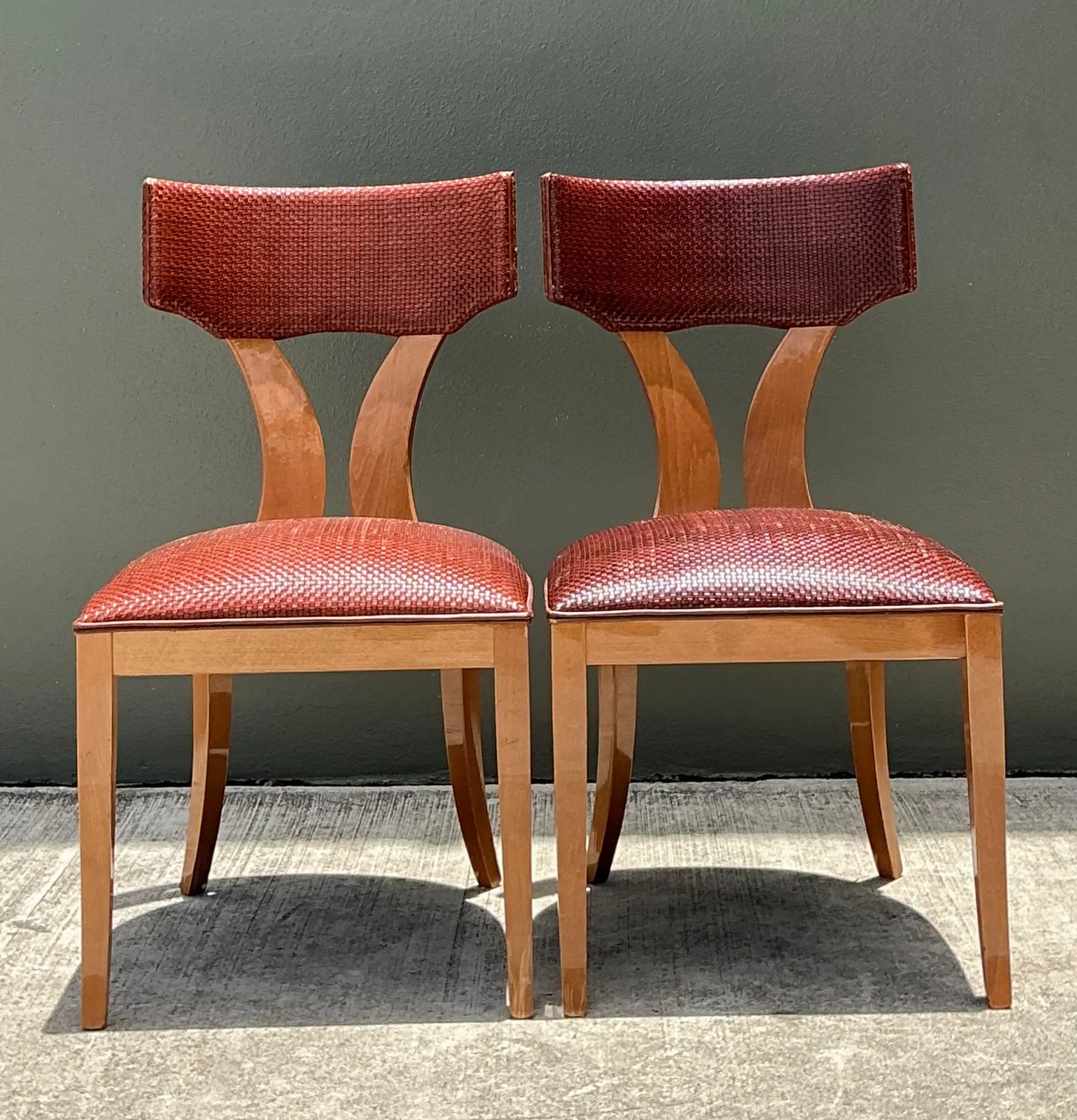 Vintage Wood and Woven Leather Dining Chairs - Pair — additional photo 2