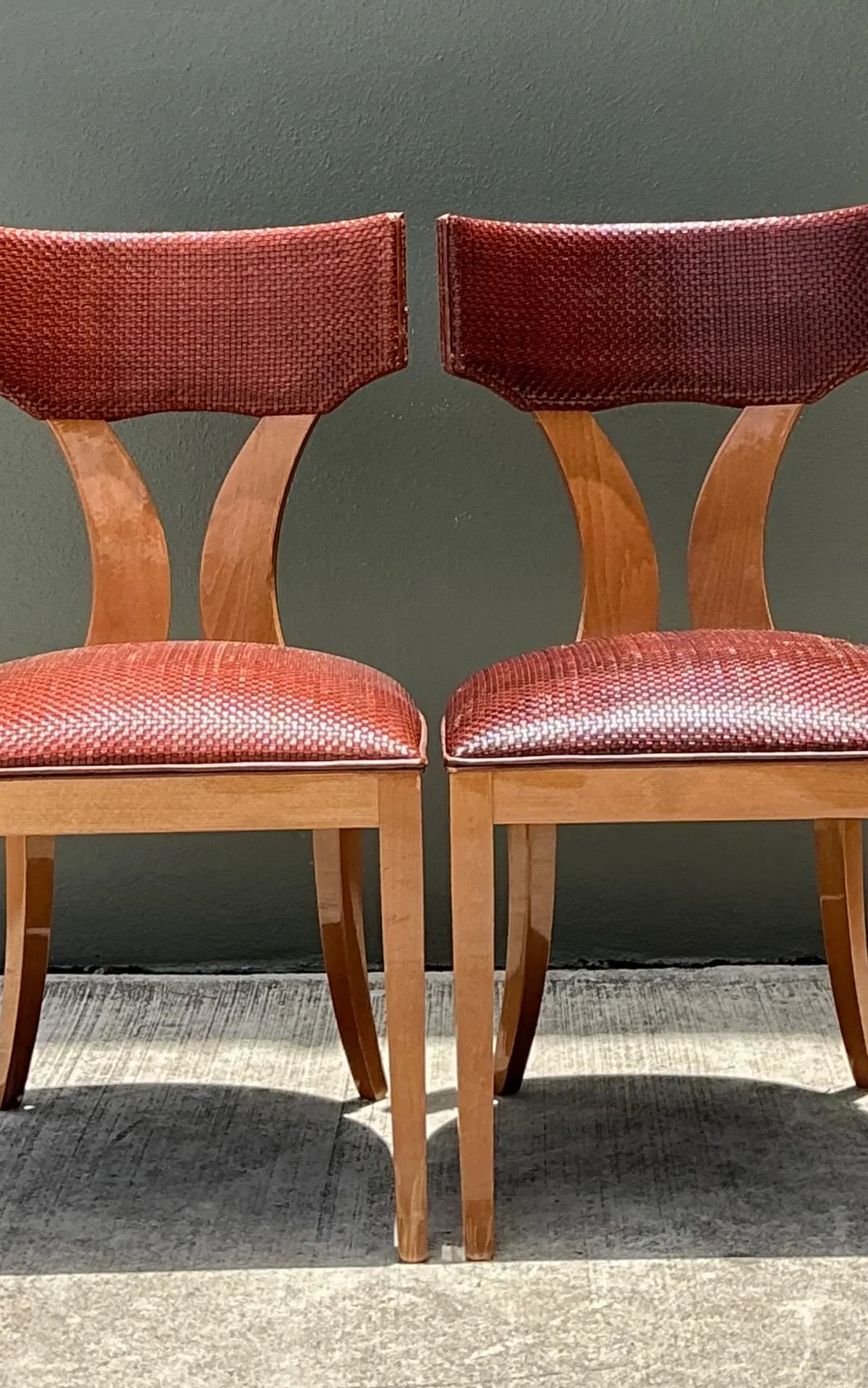 Vintage Wood and Woven Leather Dining Chairs - Pair — additional photo 2