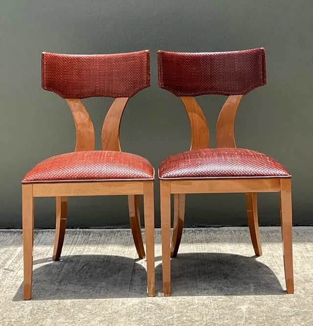 Vintage Wood and Woven Leather Dining Chairs - Pair — additional photo 2