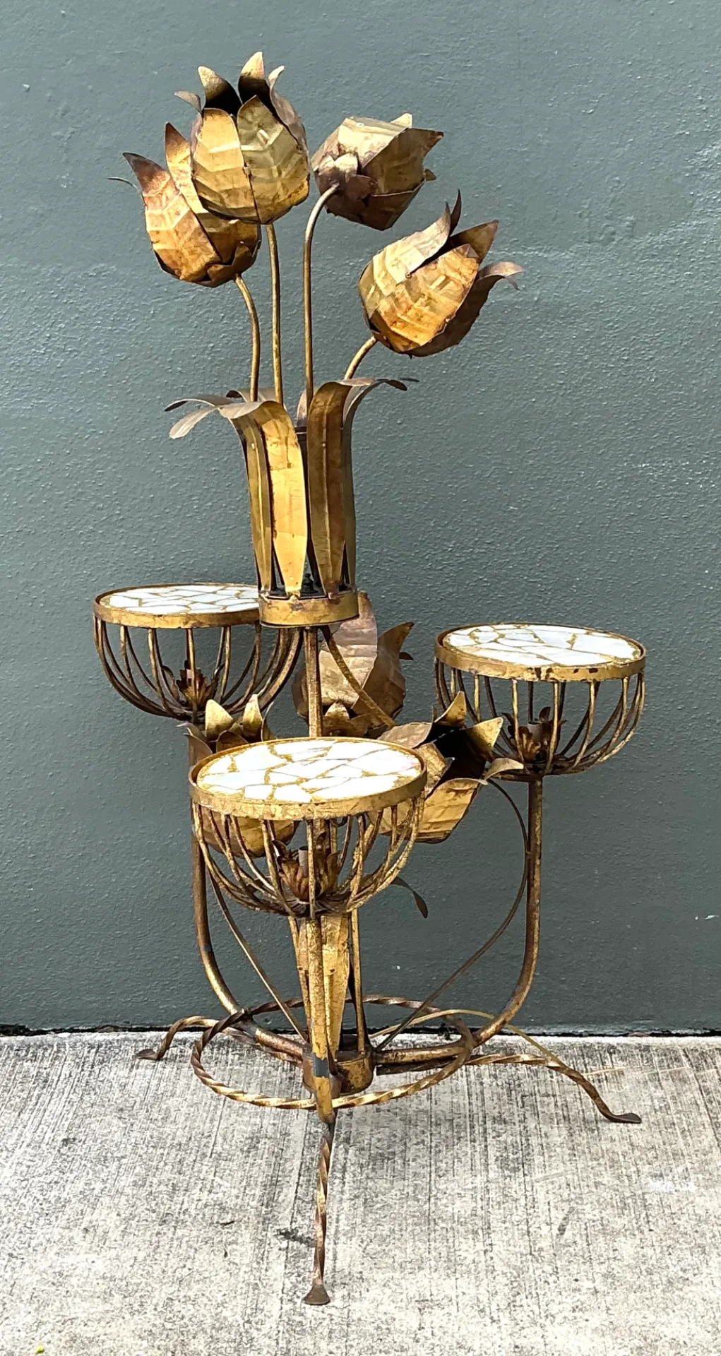 Mid-Century Italian Tole Flower Floor Lamp