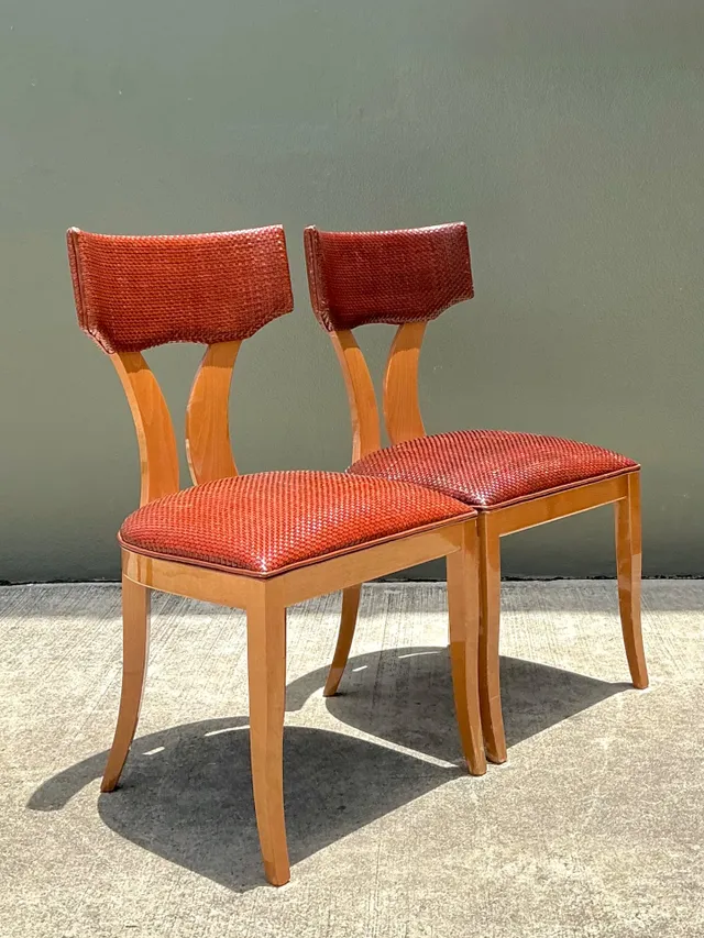 Vintage Wood and Woven Leather Dining Chairs - Pair — additional photo 1