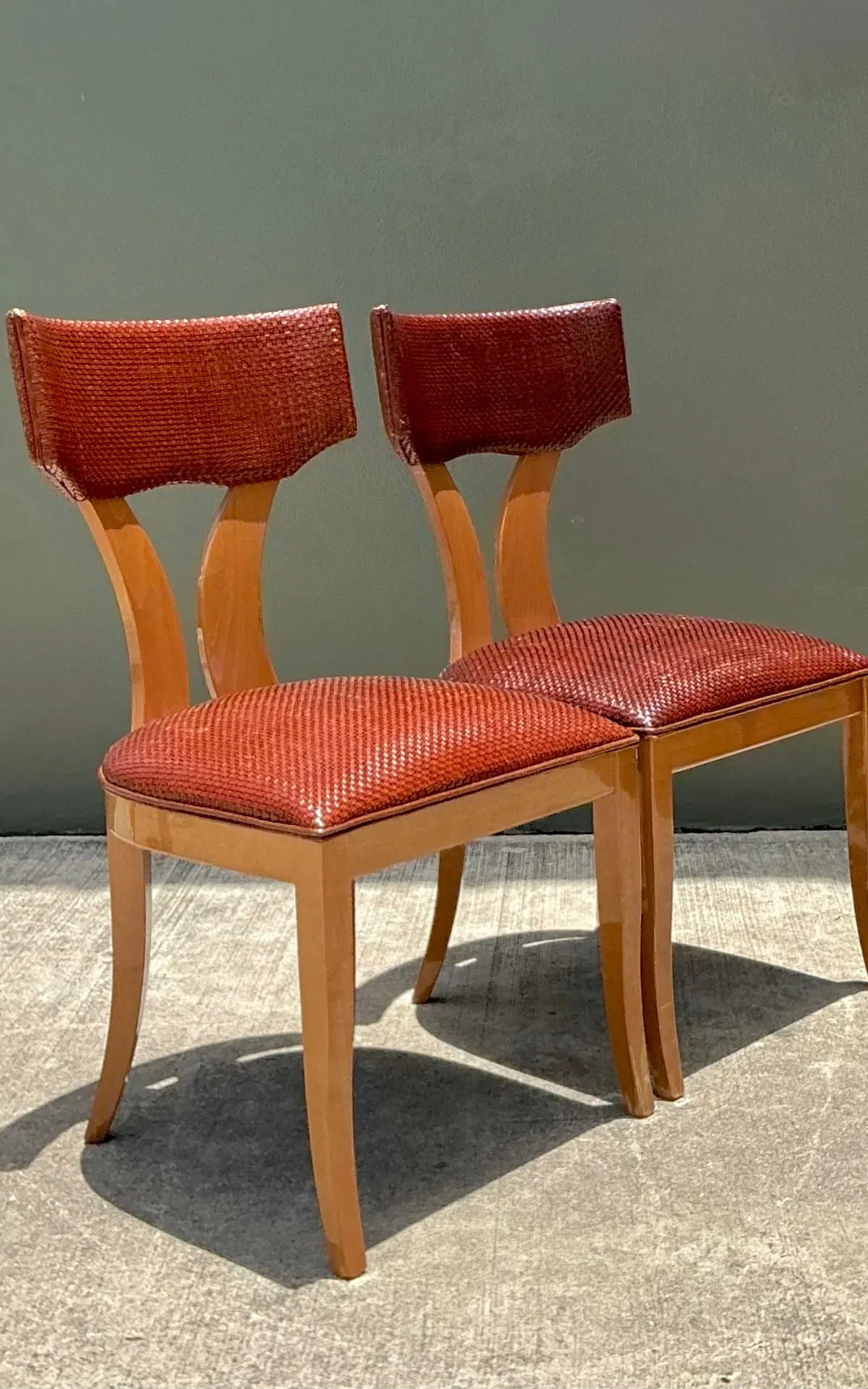 Vintage Wood and Woven Leather Dining Chairs - Pair — additional photo 7