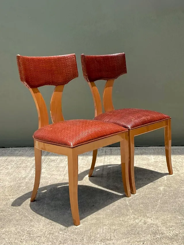 Vintage Wood and Woven Leather Dining Chairs - Pair — additional photo 7
