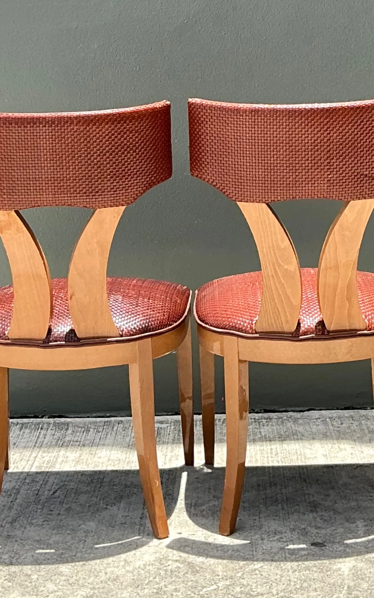 Vintage Wood and Woven Leather Dining Chairs - Pair — additional photo 5