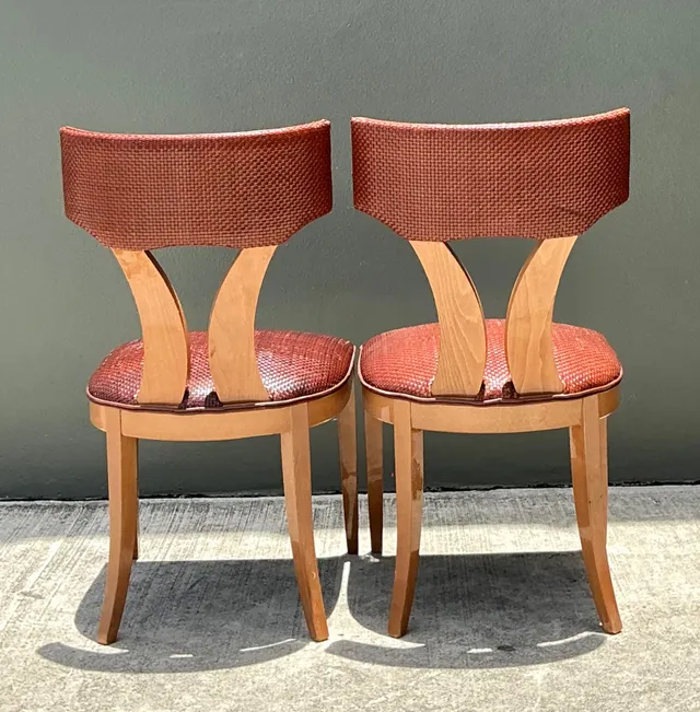 Vintage Wood and Woven Leather Dining Chairs - Pair — additional photo 5
