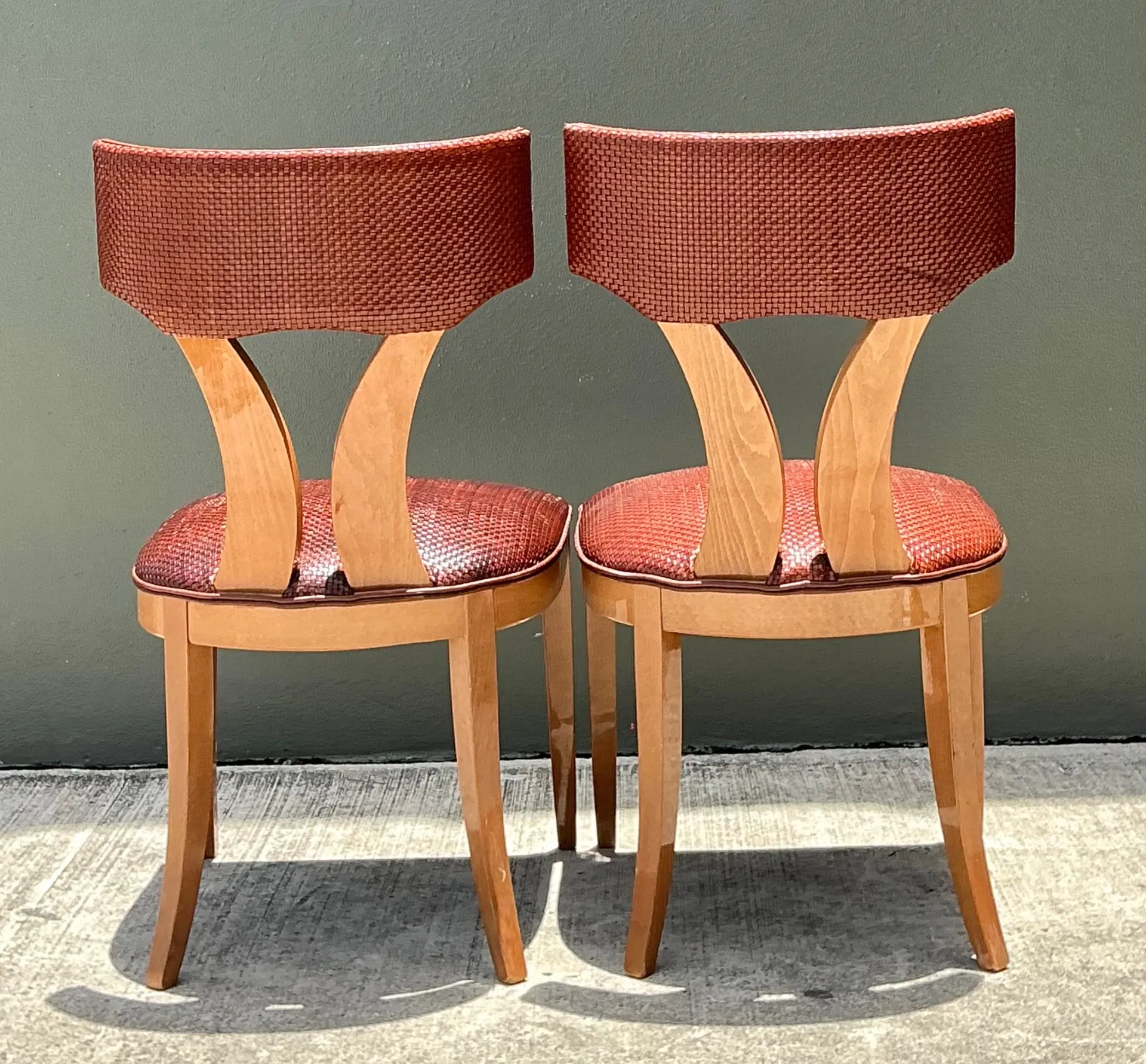 Vintage Wood and Woven Leather Dining Chairs - Pair — additional photo 3