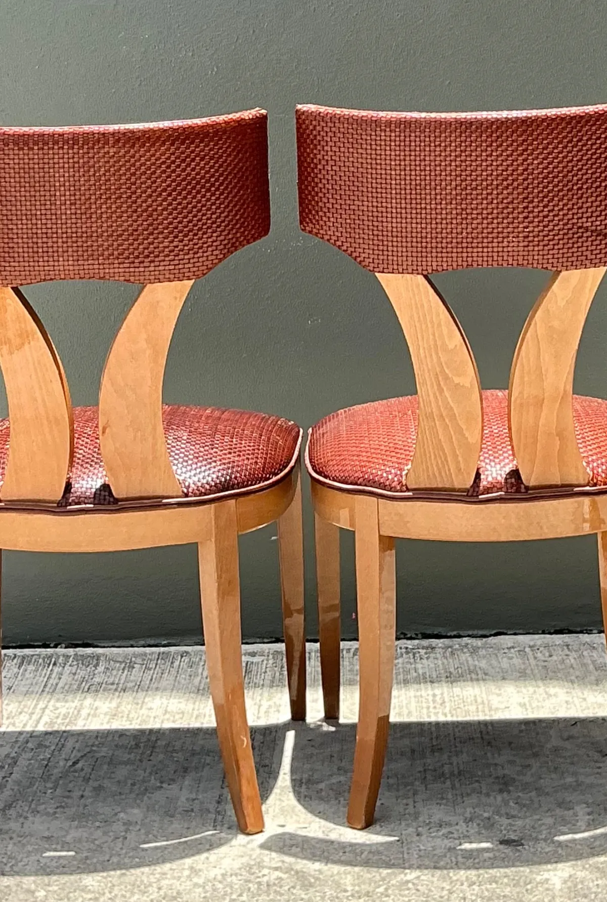 Vintage Wood and Woven Leather Dining Chairs - Pair — additional photo 3