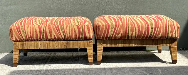 Vintage McGuire “St Germaine” Woven Rattan Ottomans - A Pair — additional photo 4