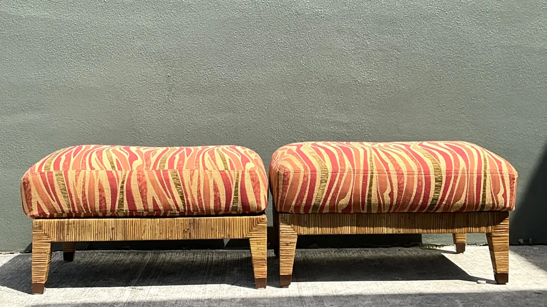 Vintage McGuire “St Germaine” Woven Rattan Ottomans - A Pair — additional photo 8