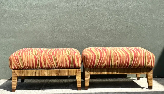 Vintage McGuire “St Germaine” Woven Rattan Ottomans - A Pair — additional photo 1