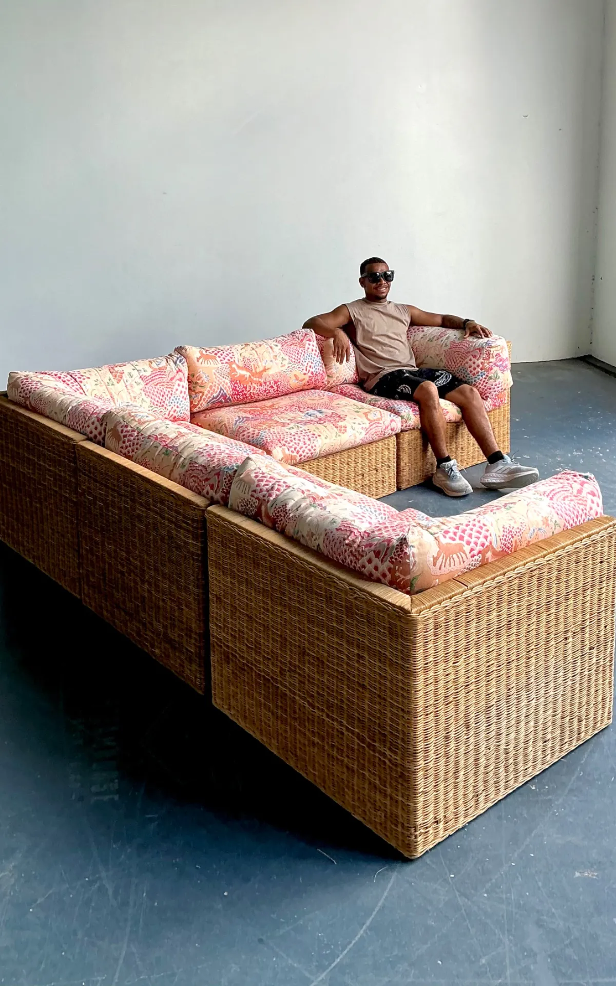Vintage Woven Rattan Sectional Sofa — additional photo 2