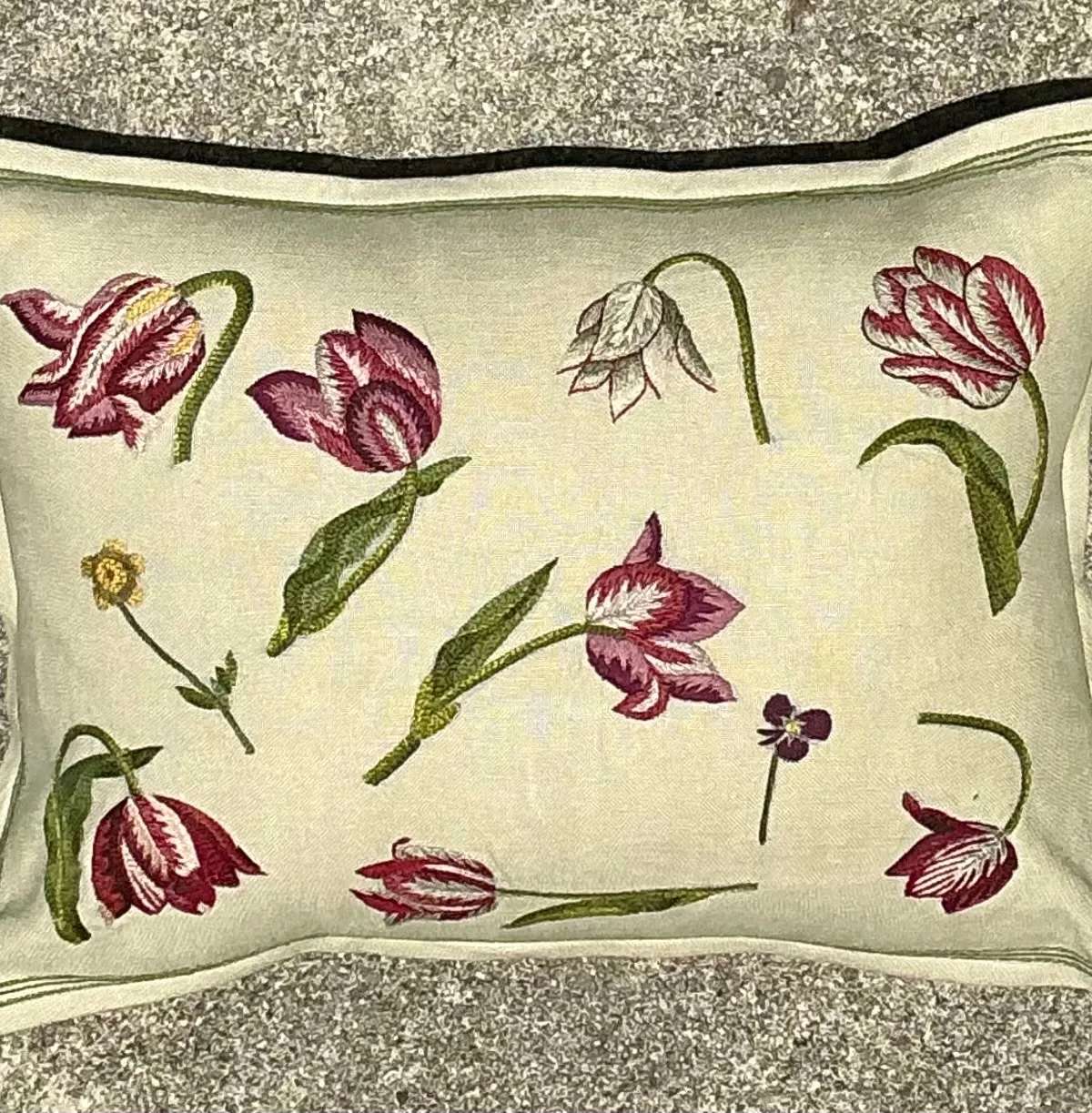 Vintage Chelsea Textile London Floral Embroidered Fabric Pillow — additional photo 4