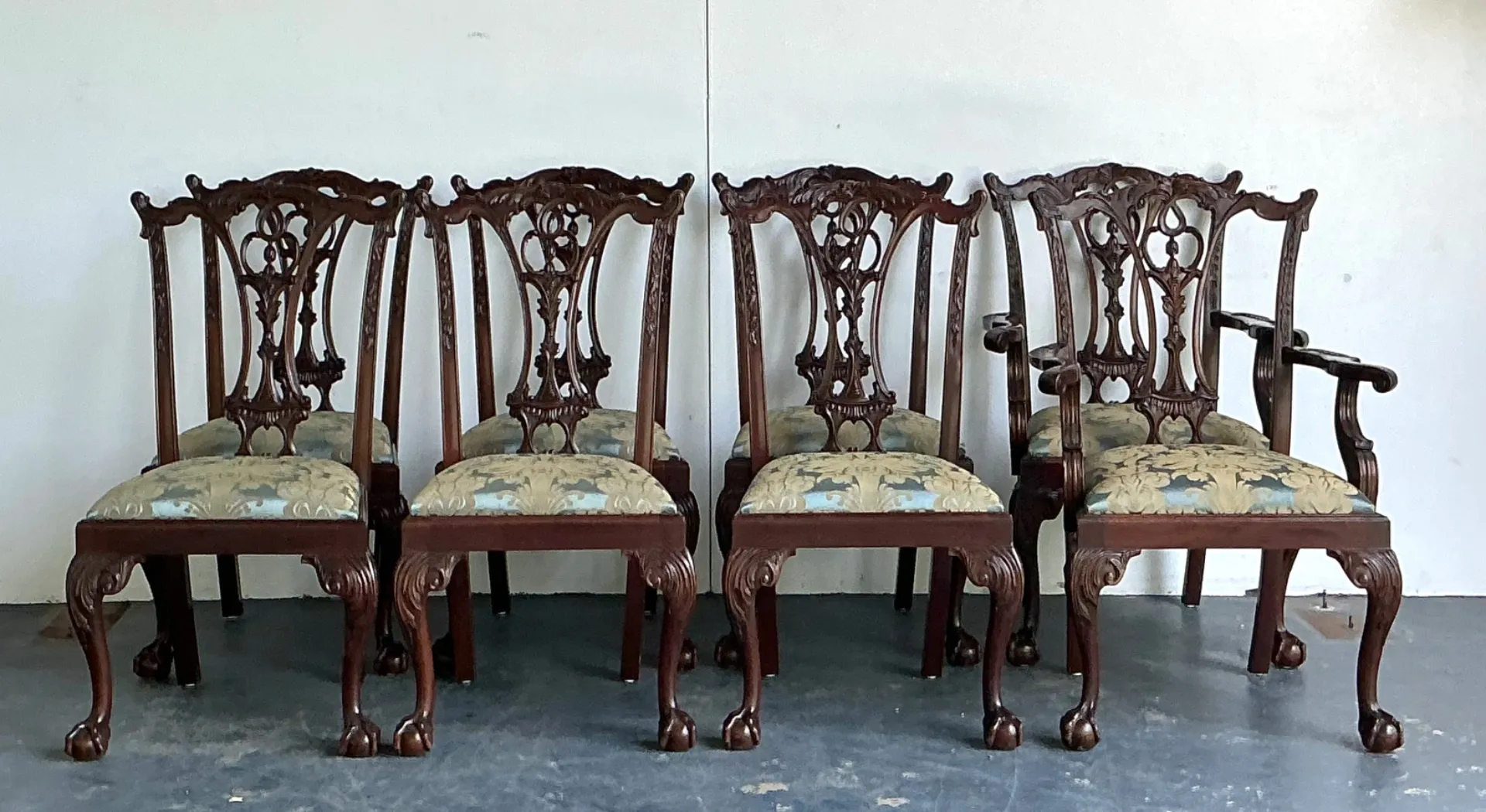 Vintage Ball and Claw Chippendale Dining Chairs In Fortuny - Set Of 8 — additional photo 6