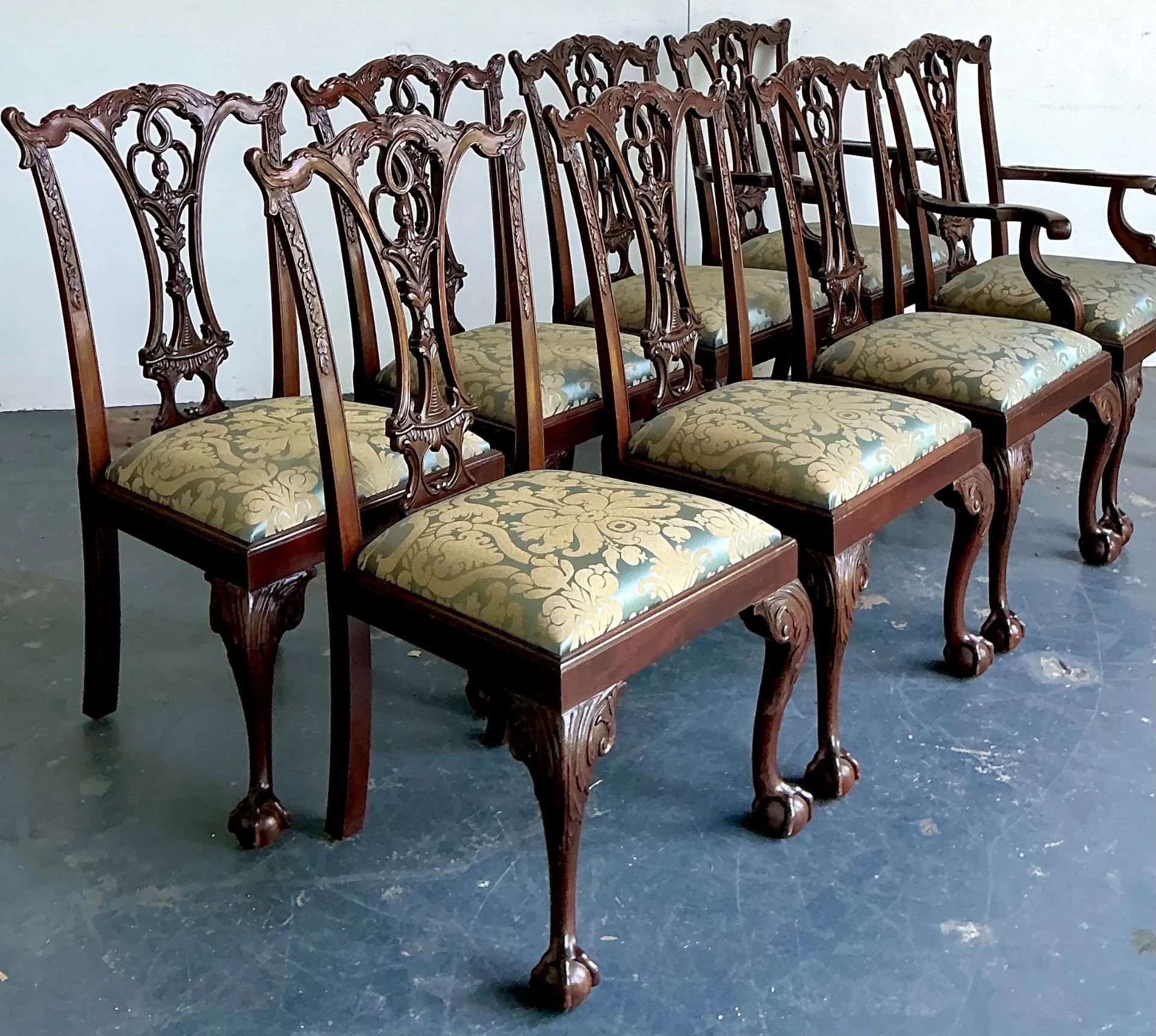 Vintage Ball and Claw Chippendale Dining Chairs In Fortuny - Set Of 8 — additional photo 8
