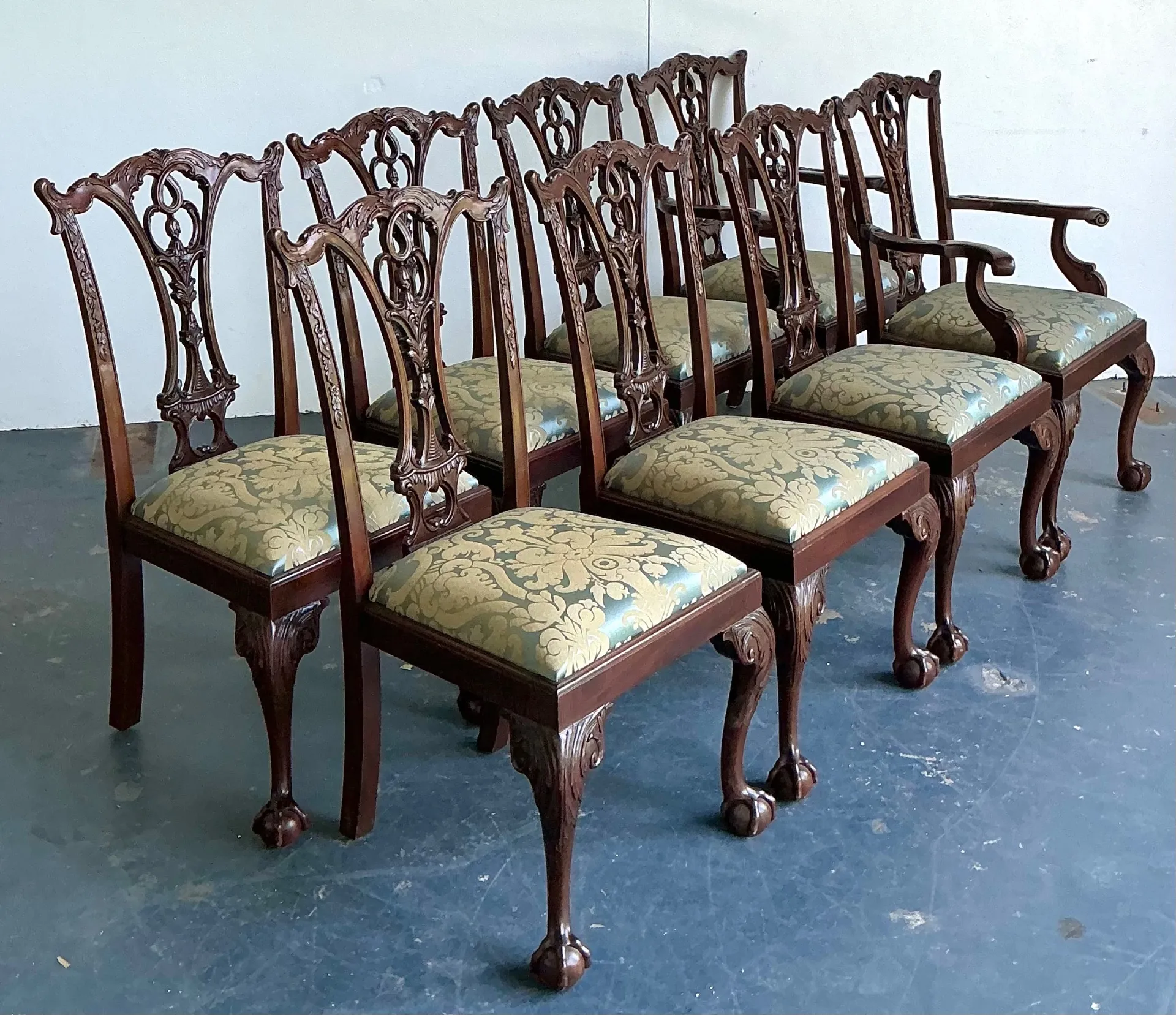 Vintage Ball and Claw Chippendale Dining Chairs In Fortuny - Set Of 8 — additional photo 5
