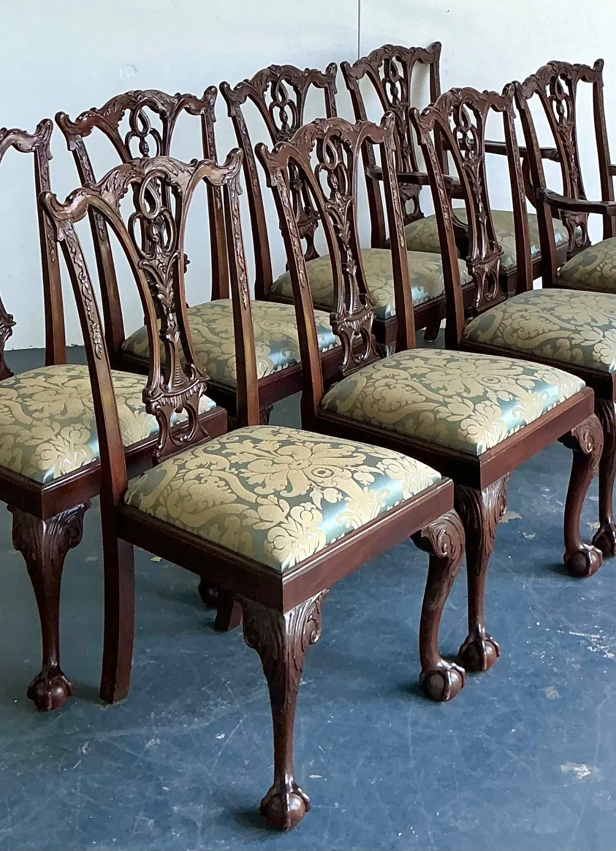 Vintage Ball and Claw Chippendale Dining Chairs In Fortuny - Set Of 8 — additional photo 5