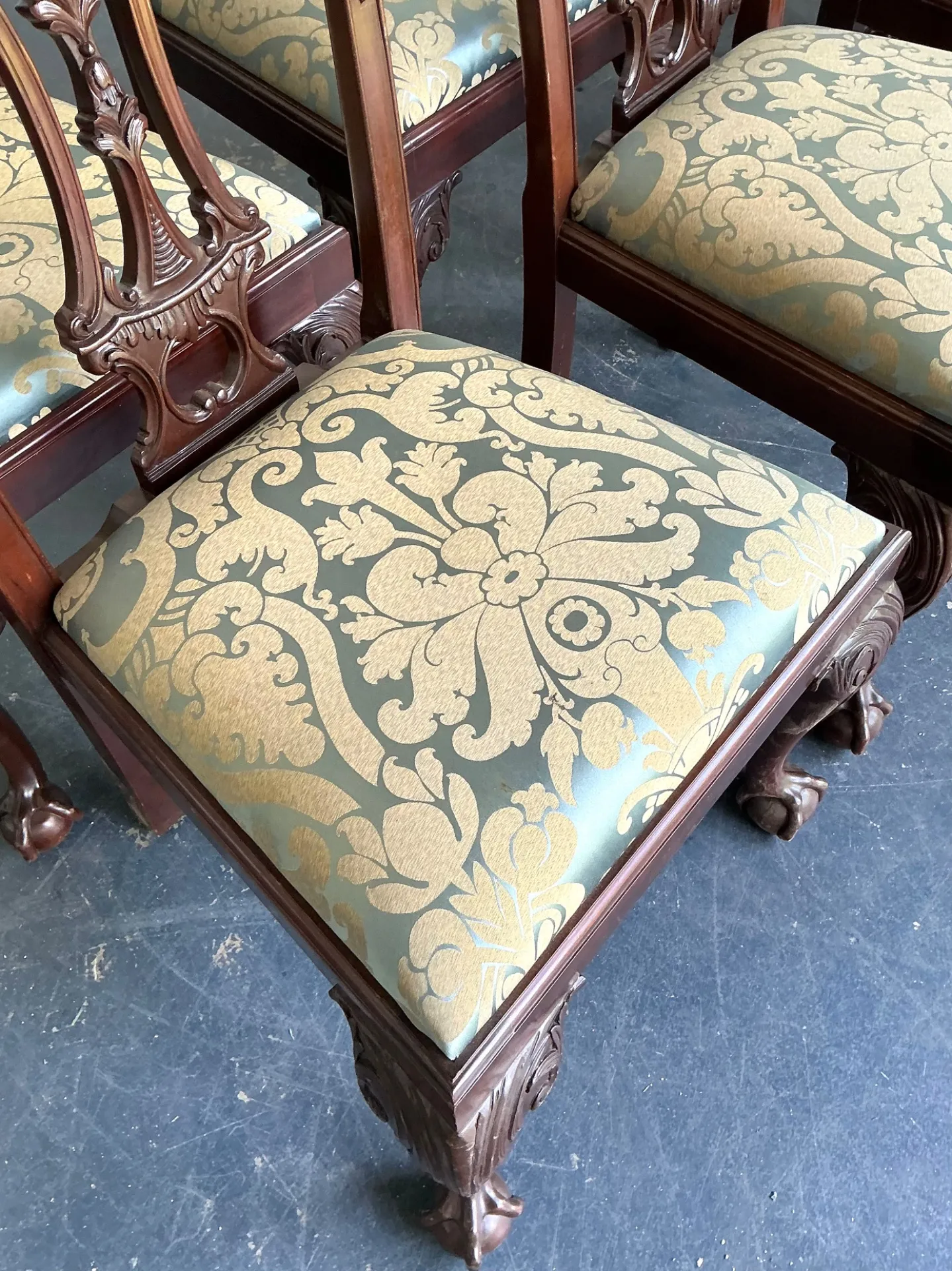 Vintage Ball and Claw Chippendale Dining Chairs In Fortuny - Set Of 8 — additional photo 7