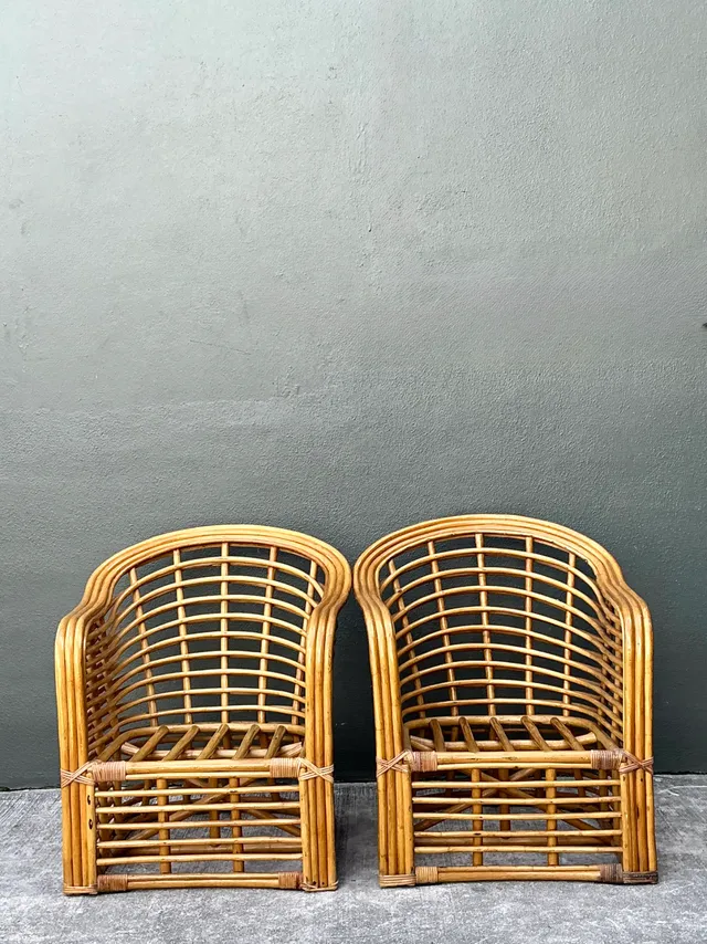 Vintage Stacked Rattan Lounge Chairs - Pair — additional photo 6