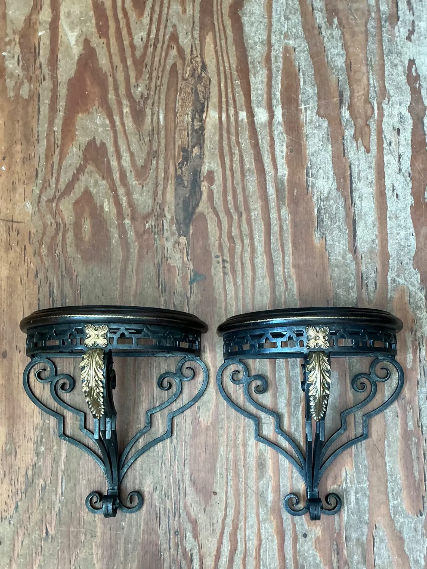 Vintage Maitland Smith Ornate Metal Wall Brackets - Set of 2 — additional photo 6