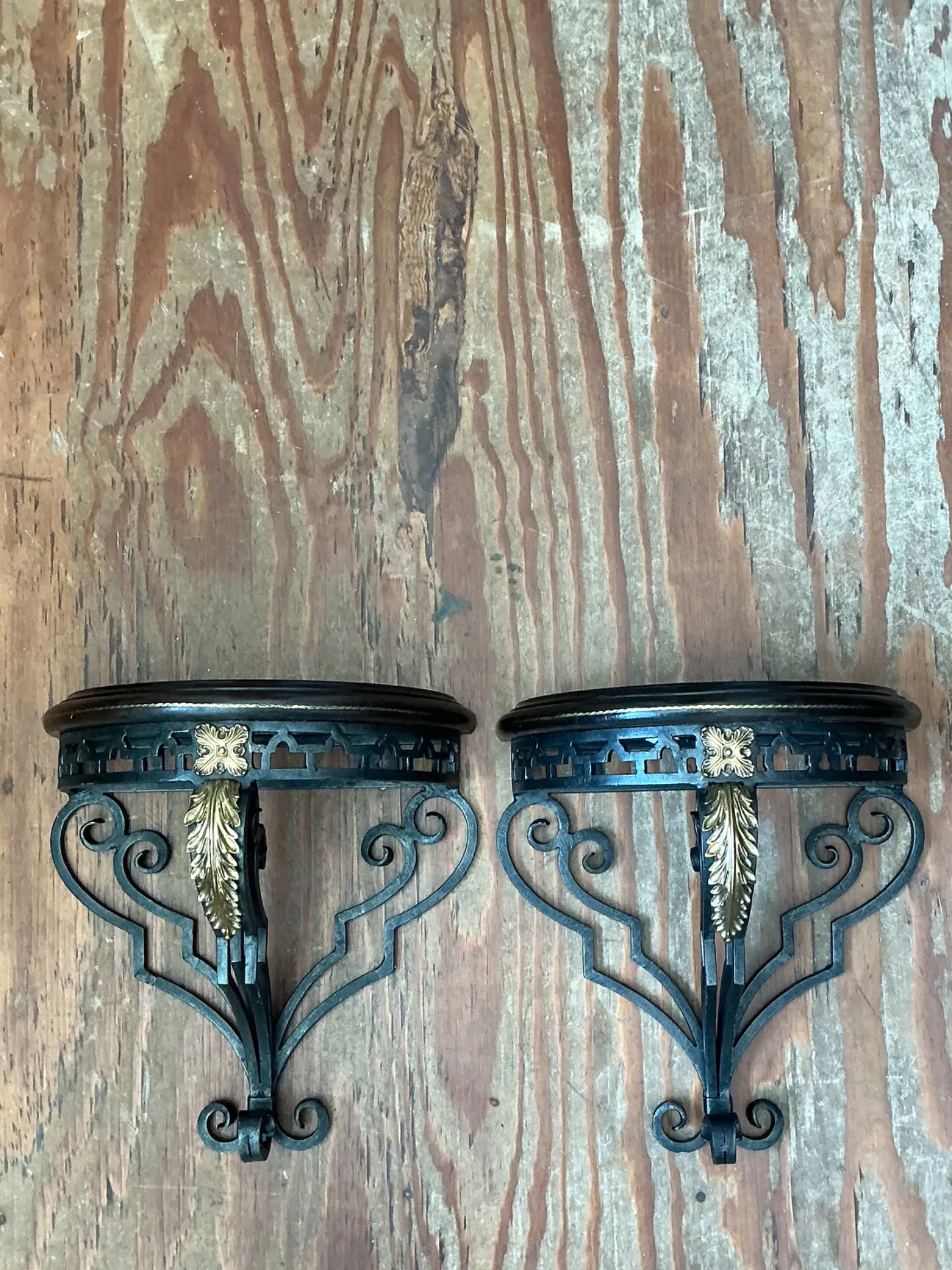 Vintage Maitland Smith Ornate Metal Wall Brackets - Set of 2 — additional photo 8
